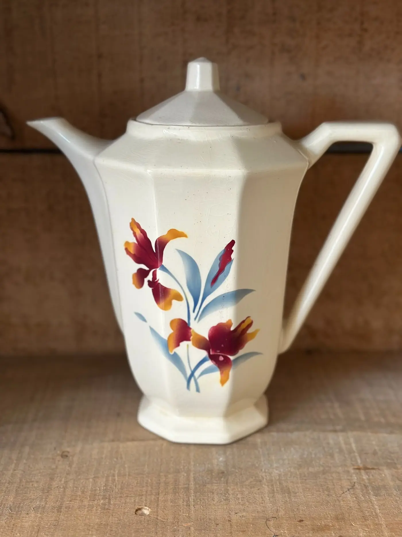 Vintage French Digoin Sarreguemines Iris Ceramic Teapot