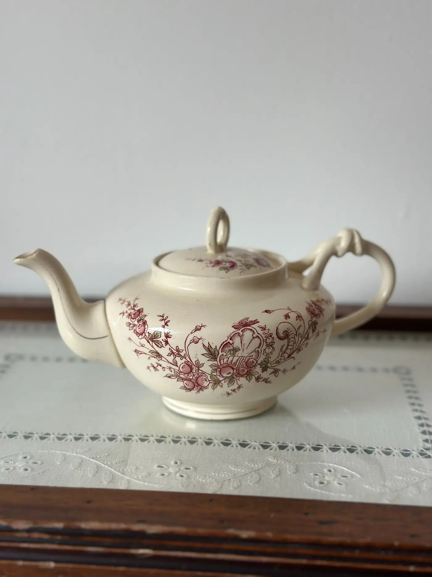 Vintage Dutch Fregcourt Maastricht Floral Teapot — French Country Cream Glaze