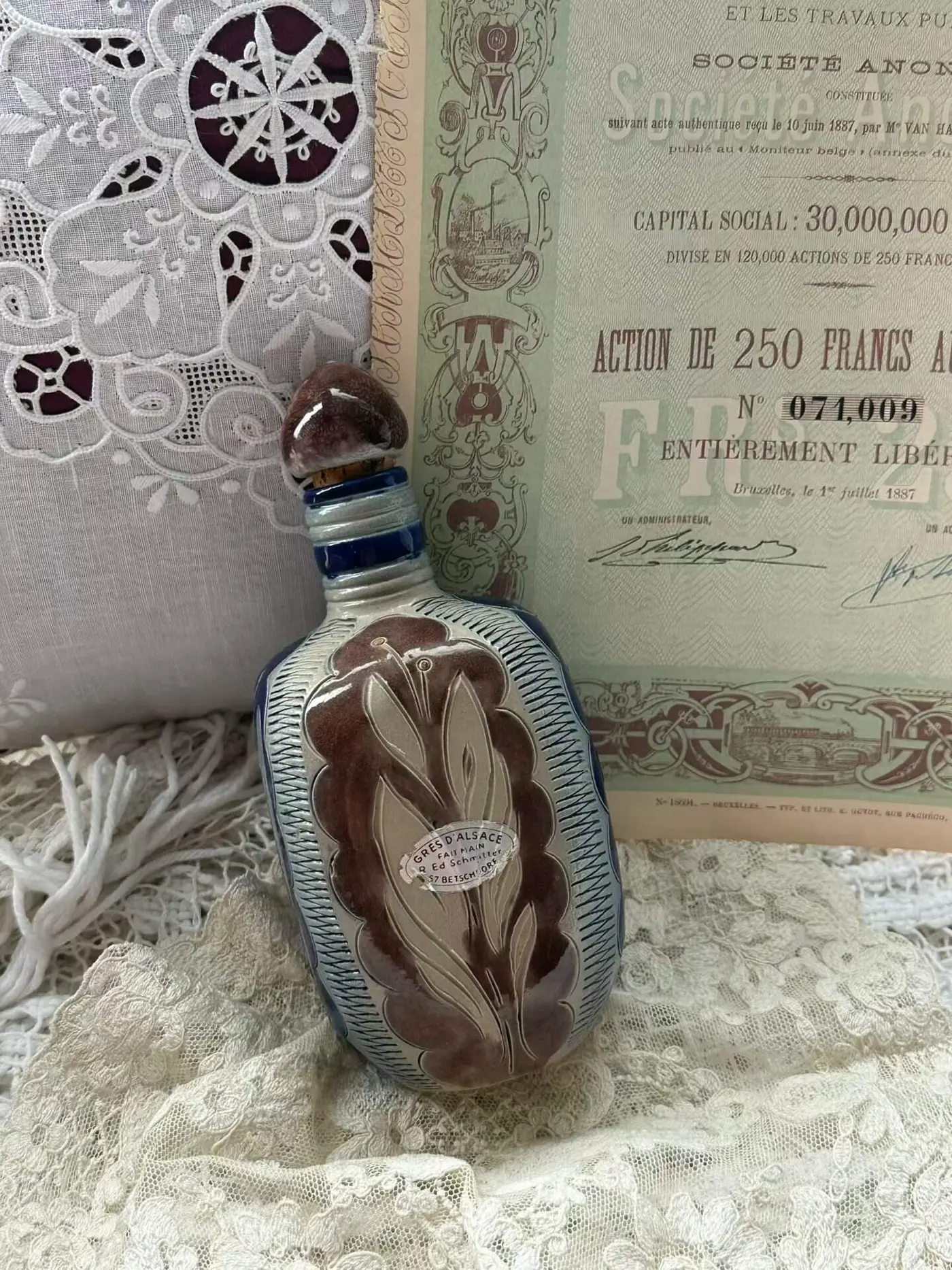 Vintage French Alsace Salt-Glazed Ceramic Jar