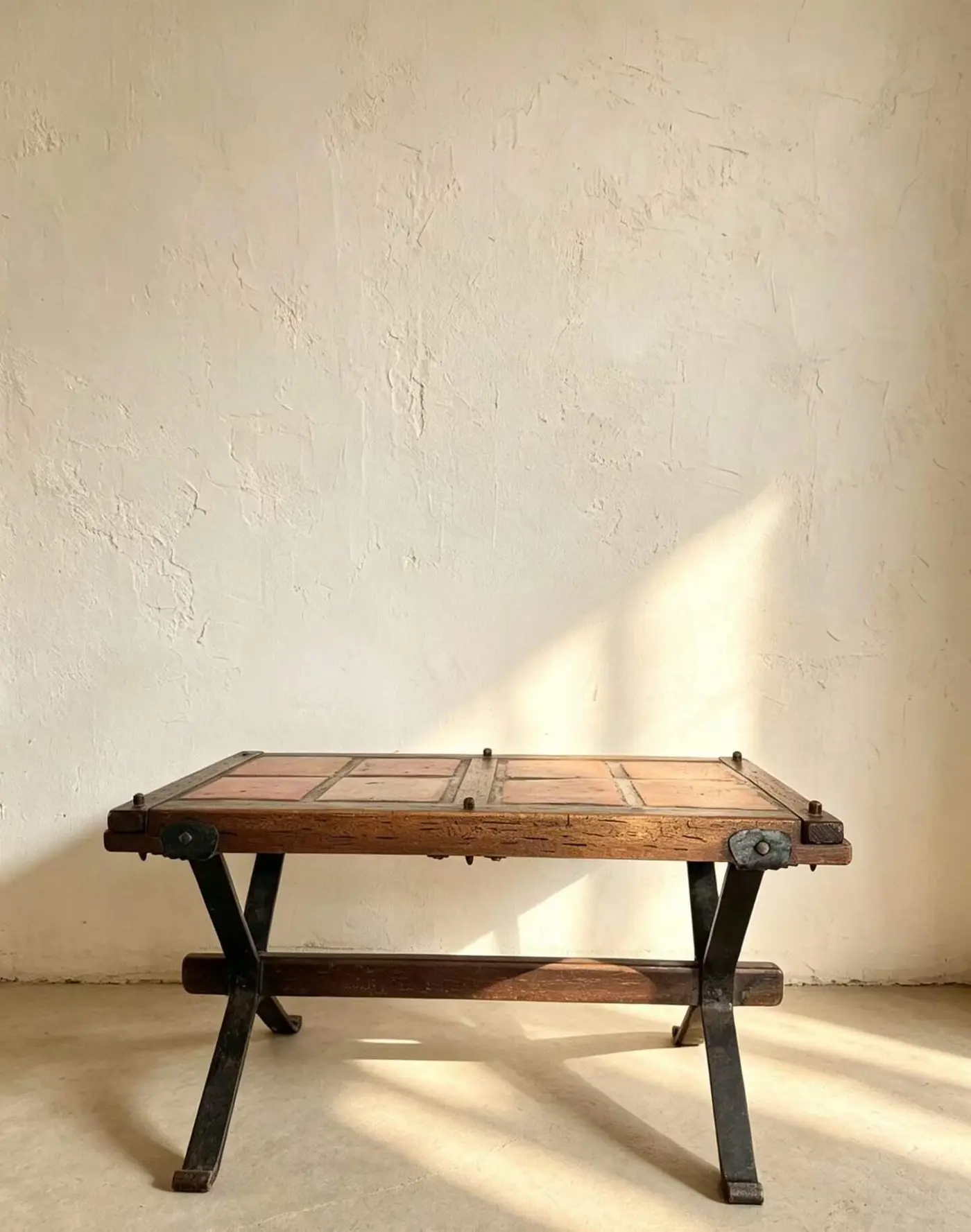 Vintage French Ceramic Tile Coffee Table, Roger Capron–Style, Oak & Wrought Iron