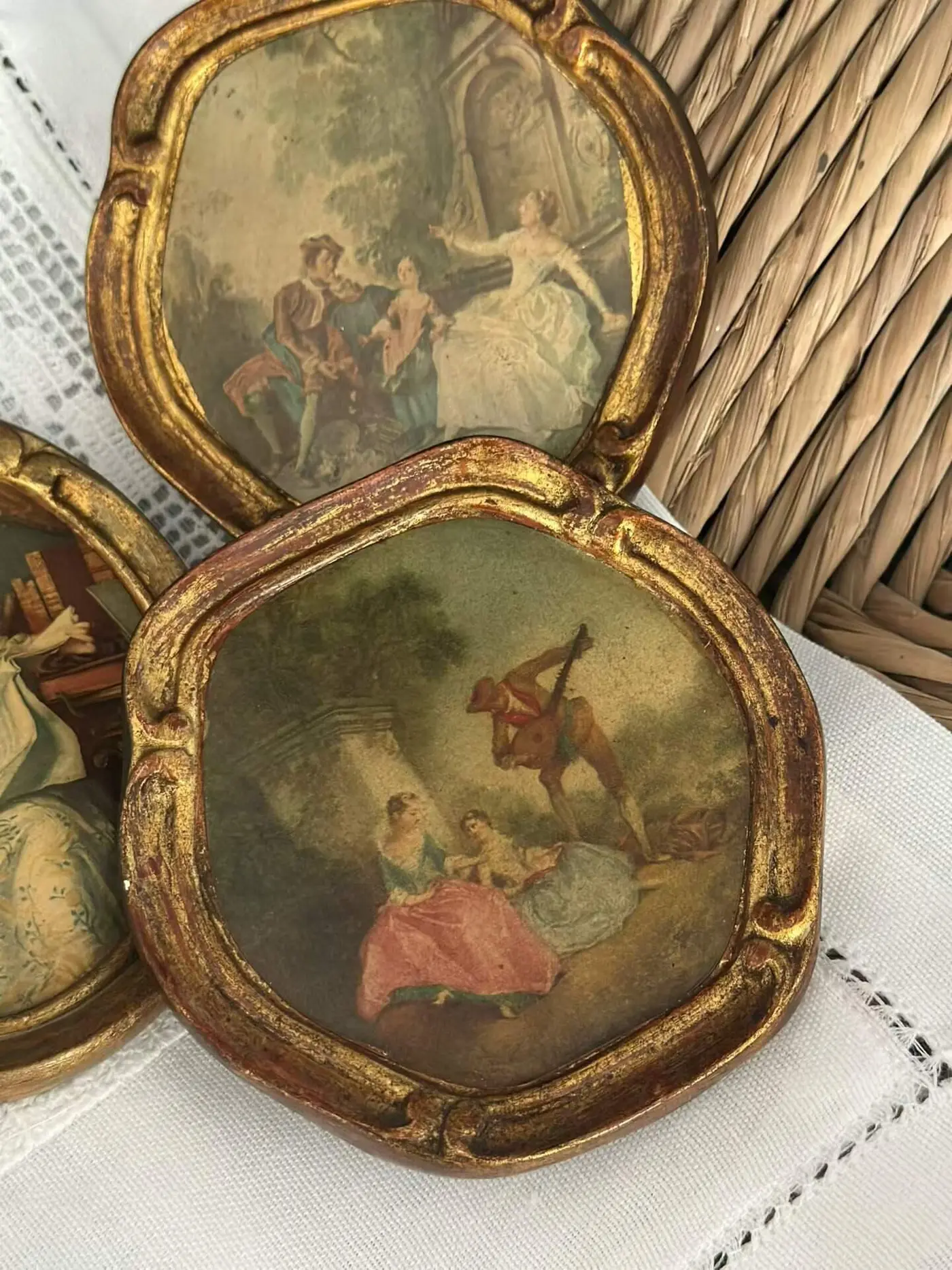 French 1950s–1970s Vintage Wall Hanging with Nicolas Lancret Louvre Print