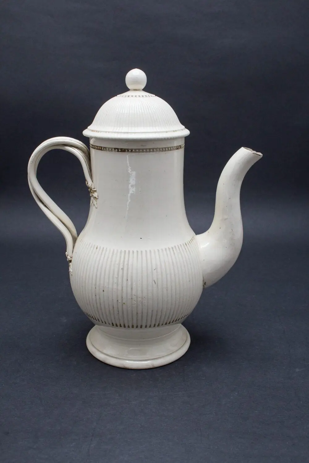 18th-Century French Creamware Lidded Jug with Applied Floral Relief