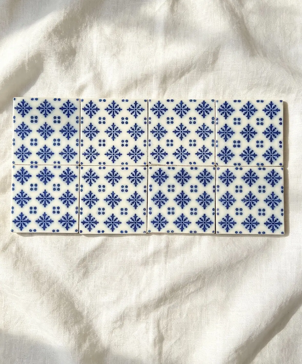 Vintage French Handmade Ceramic Tiles, 11 × 11 cm — Set of 6