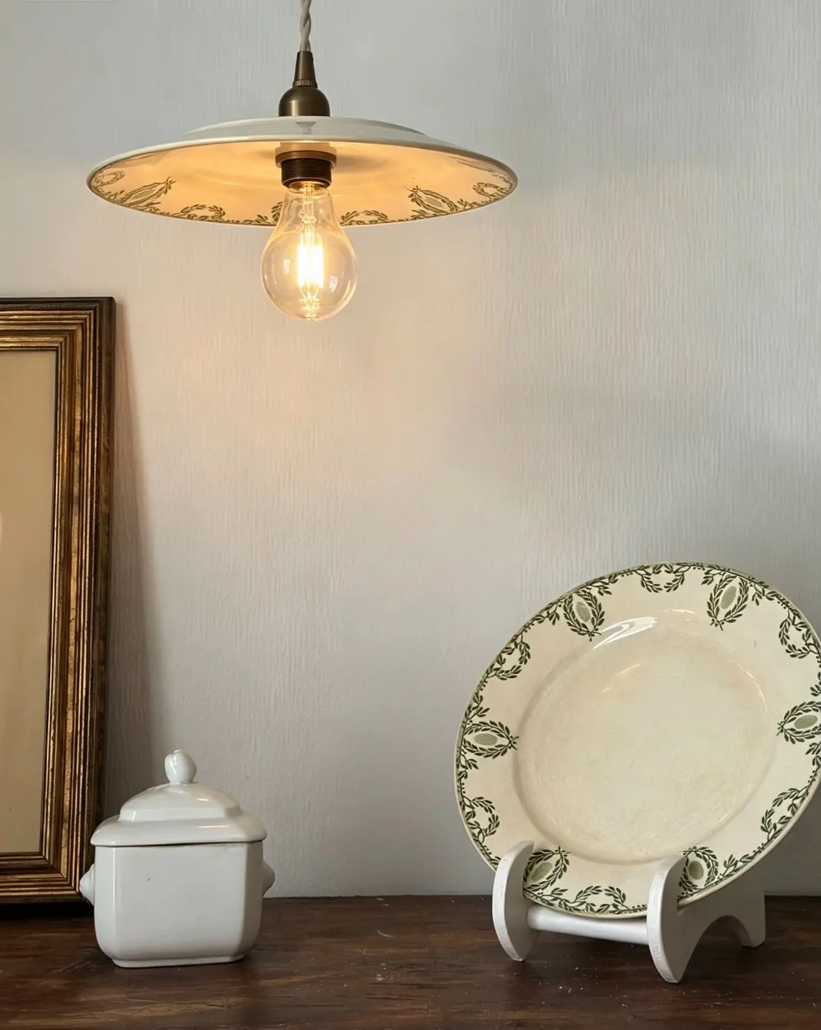 Vintage Sarreguemines Ceramic Plate Pendant Light (Converted)