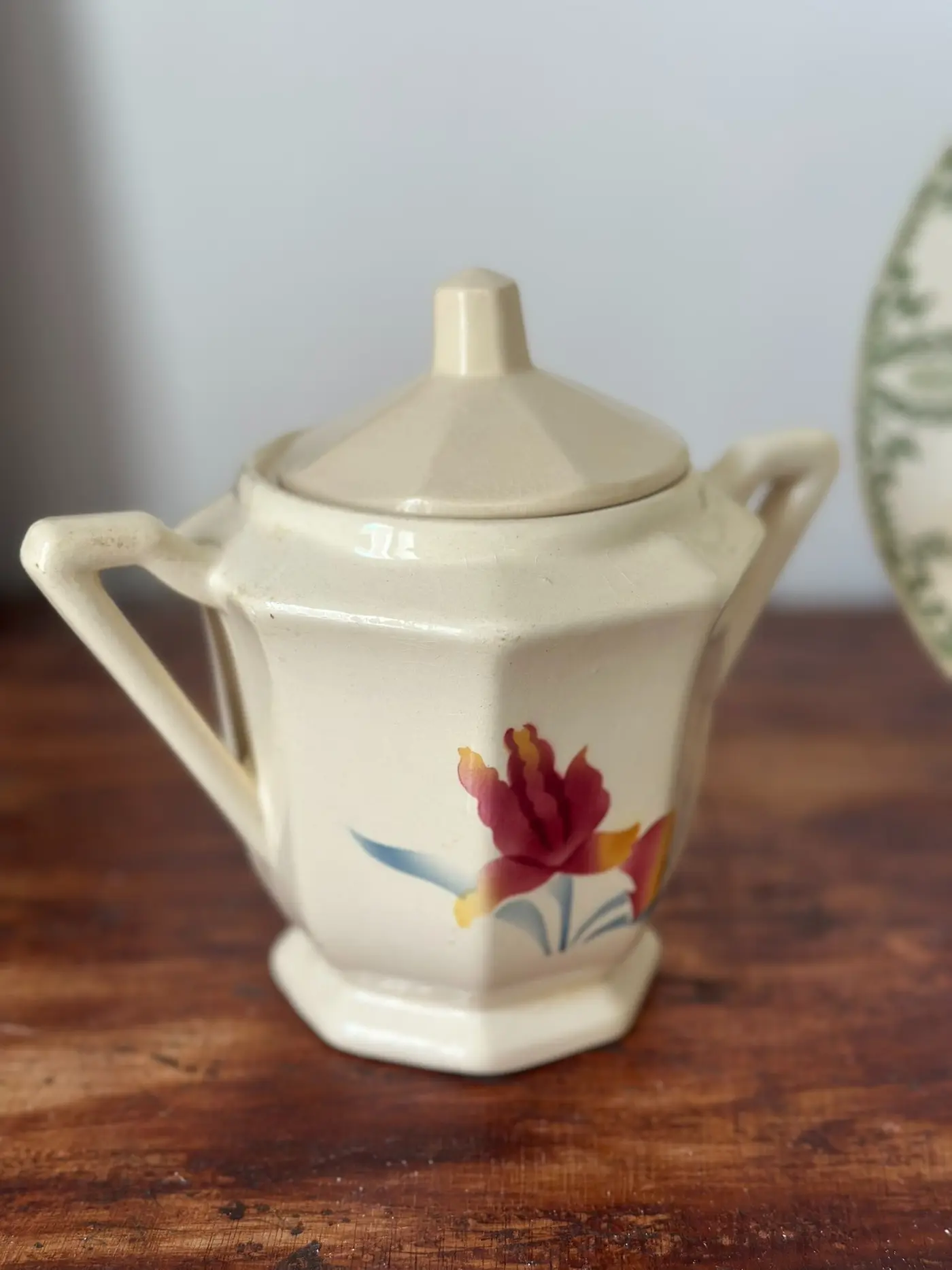 Vintage French Digoin Sarreguemines Art Deco Sugar Jar with Original Lid