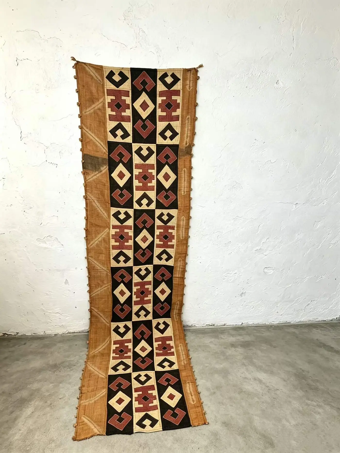 Kuba Cloth Wall Panel, Handwoven Raffia, 232 x 65 cm