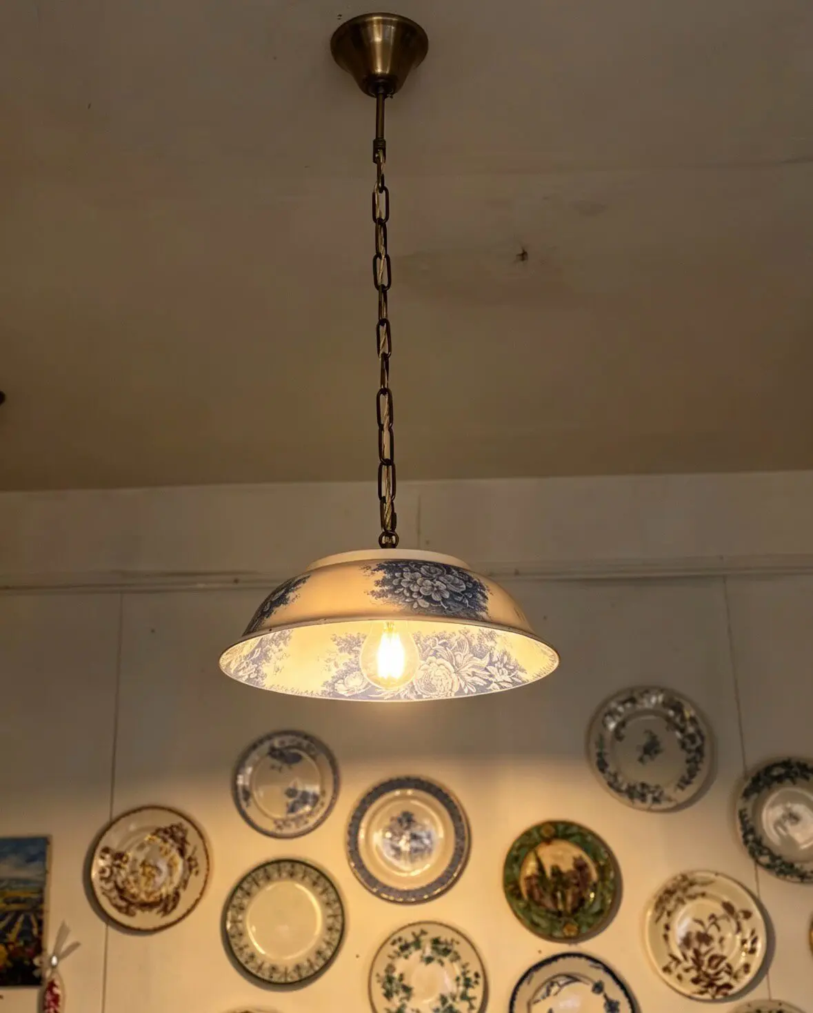 French St Amand Garden Series Antique Pendant Lamp, Converted from Antique Wash Basin