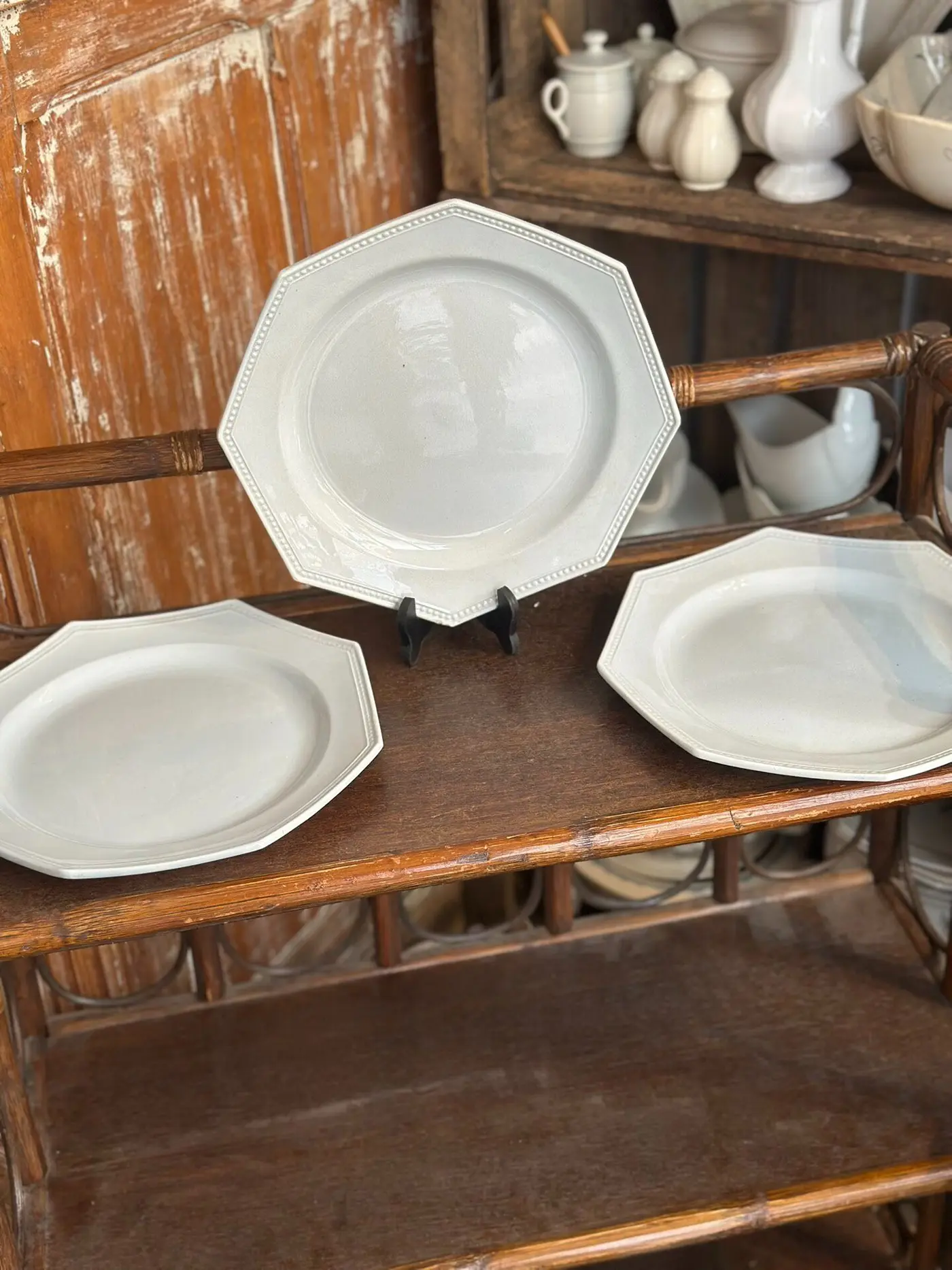 Creil et Montereau Vintage Blue Octagonal Plates, Set of 3