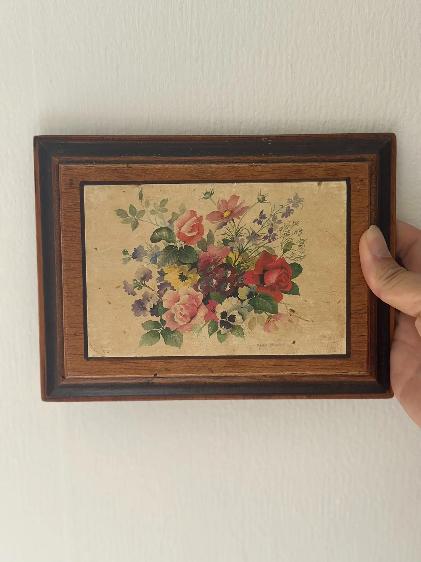 French Vintage Floral Print in Solid Wood Frame