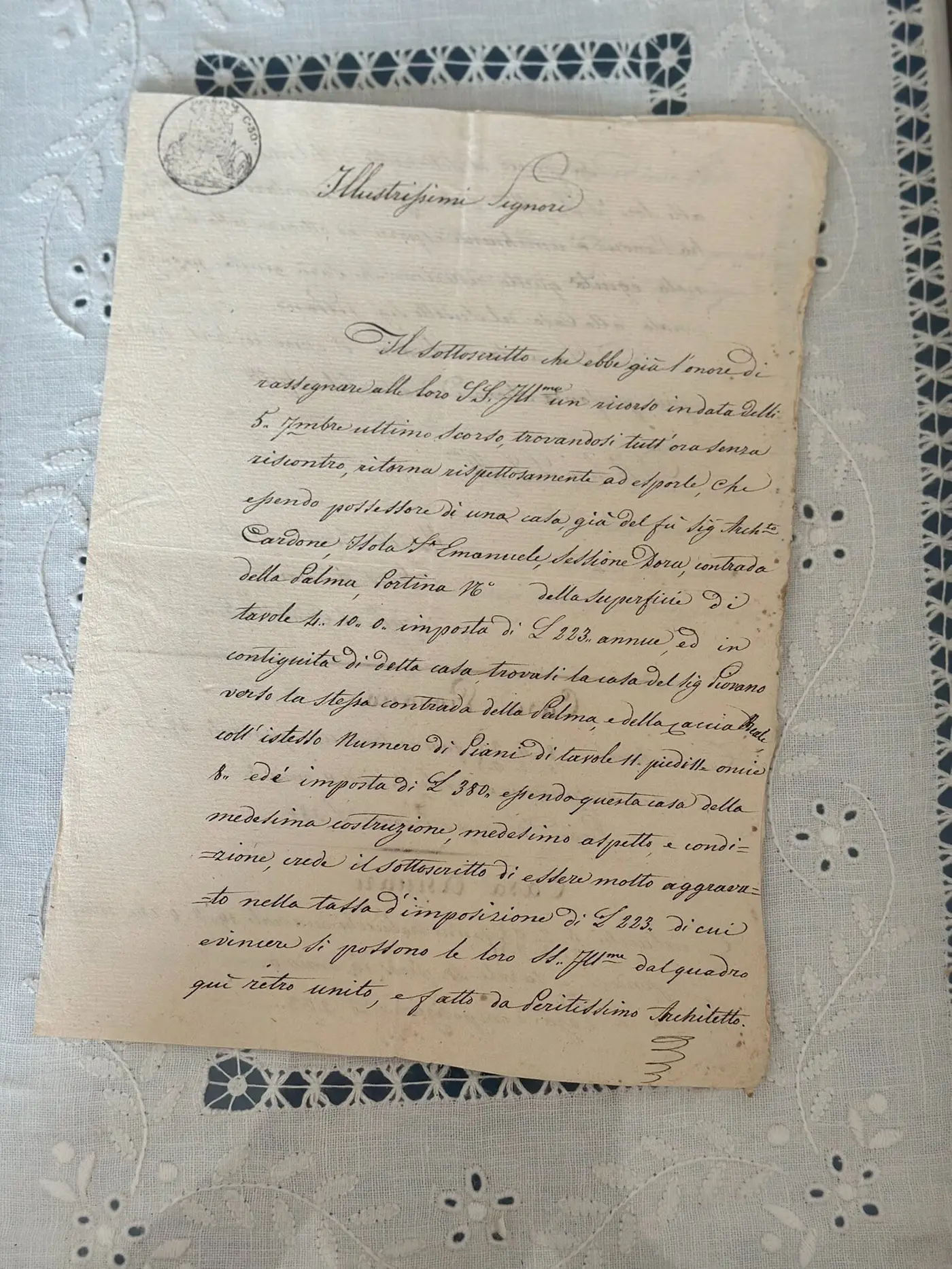 19th-Century Italian Handwritten Document in Flourished Script, Turin 1838