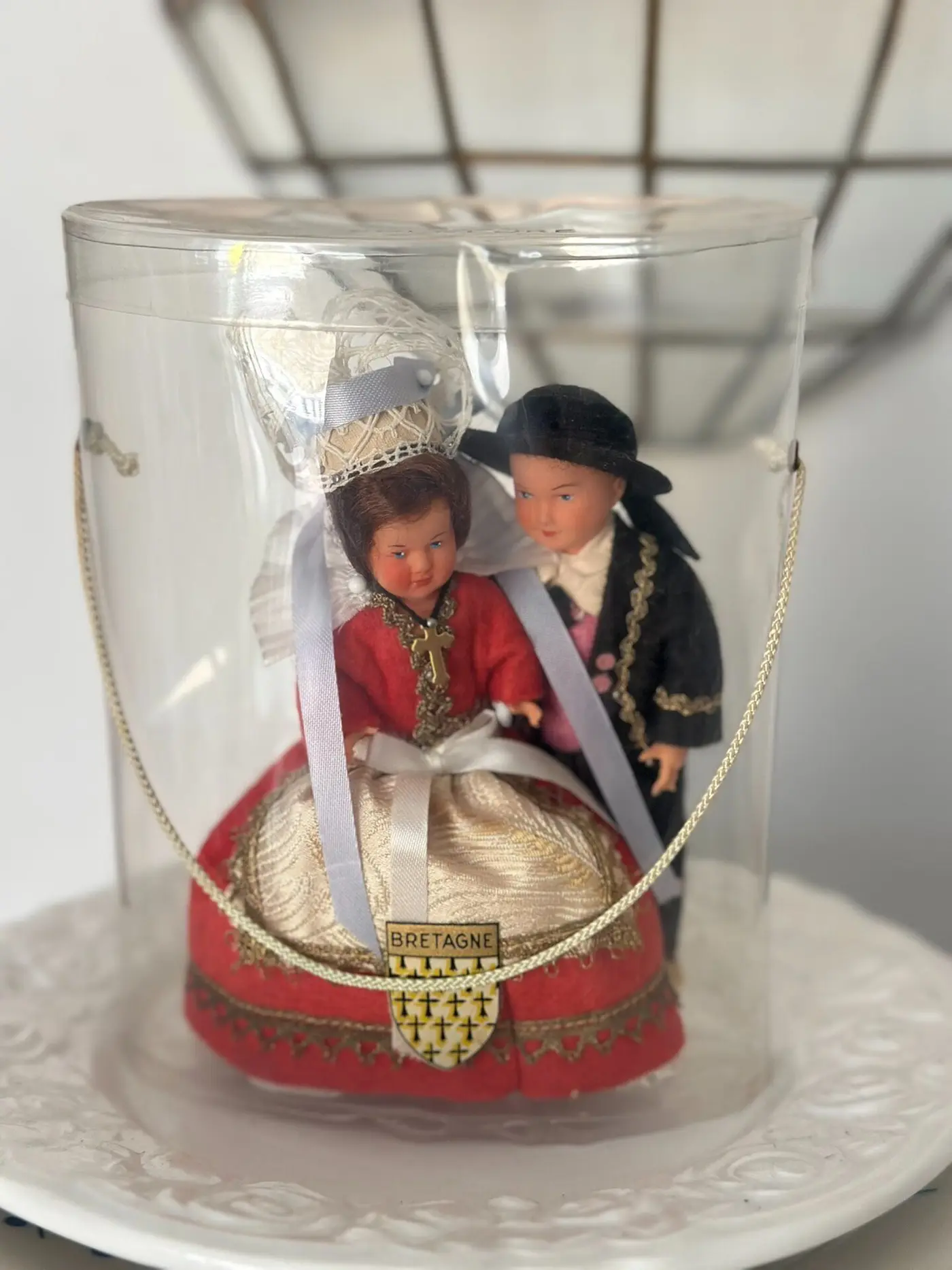 Pair of French Vintage Breton Folk Dolls with Original Box