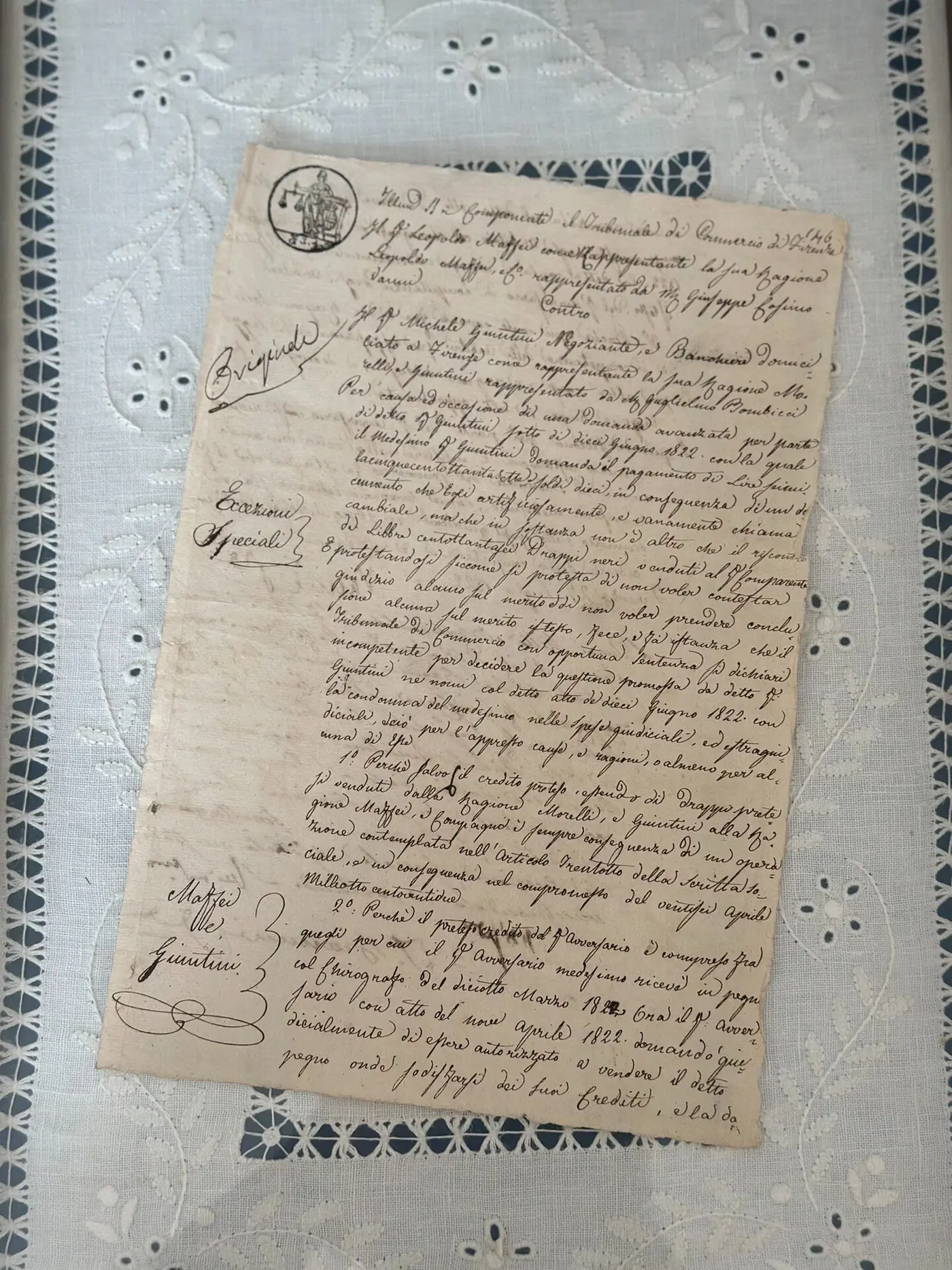 1822 Italian Handwritten Legal Document (Antique Manuscript)