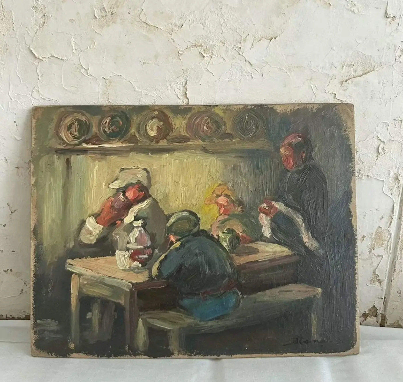 French Vintage Oil Painting on Cardboard, 24.8 x 19 cm
