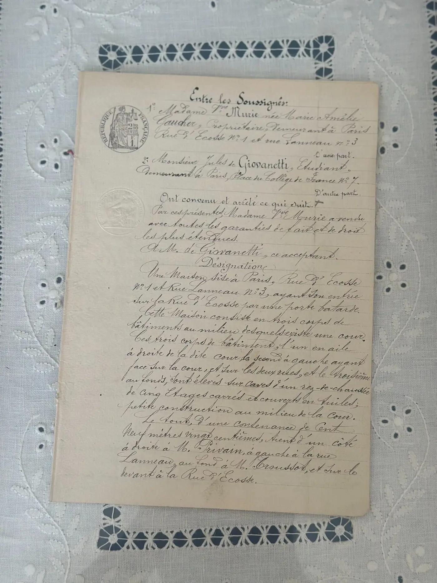 French Antique Handwritten Letter — Paris Property Legal Document