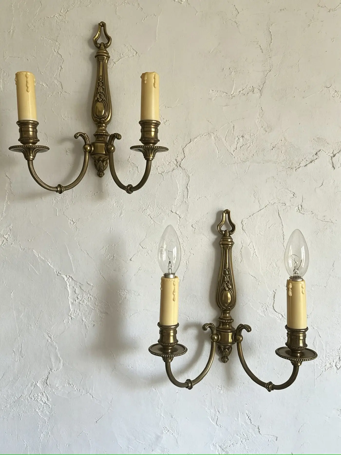 Pair of French Vintage Brass Wall Sconces