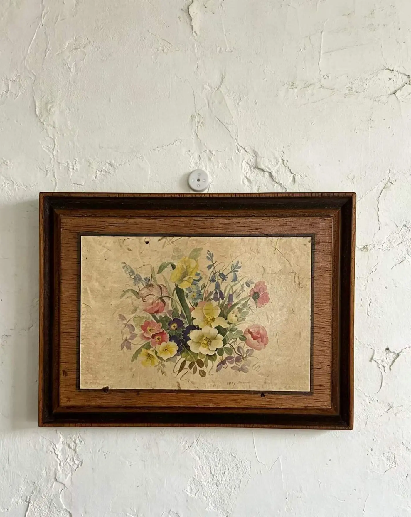 French Vintage Floral Decorative Painting in Solid Wood Frame