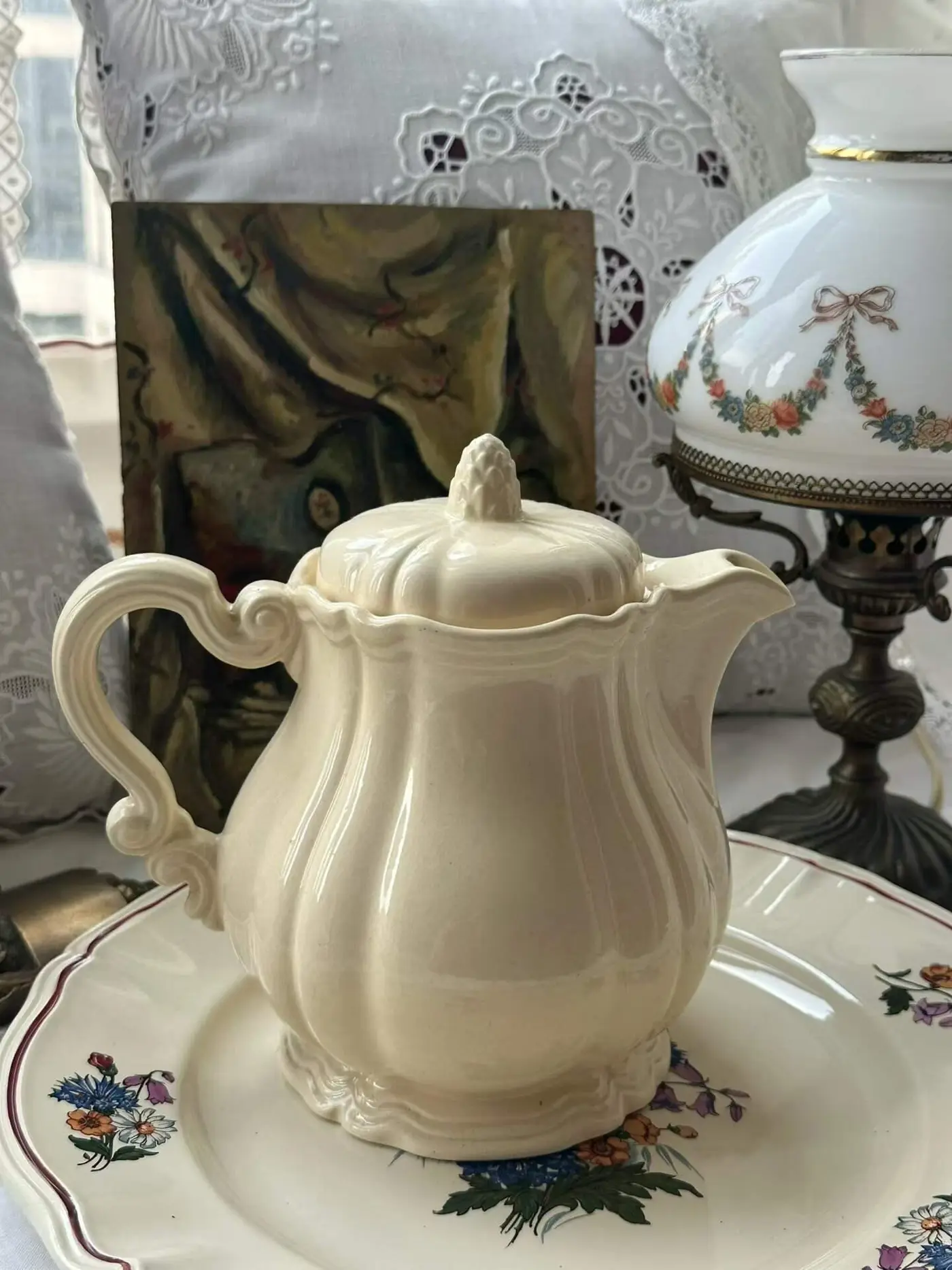 French Sarreguemines Cream Series Teapot