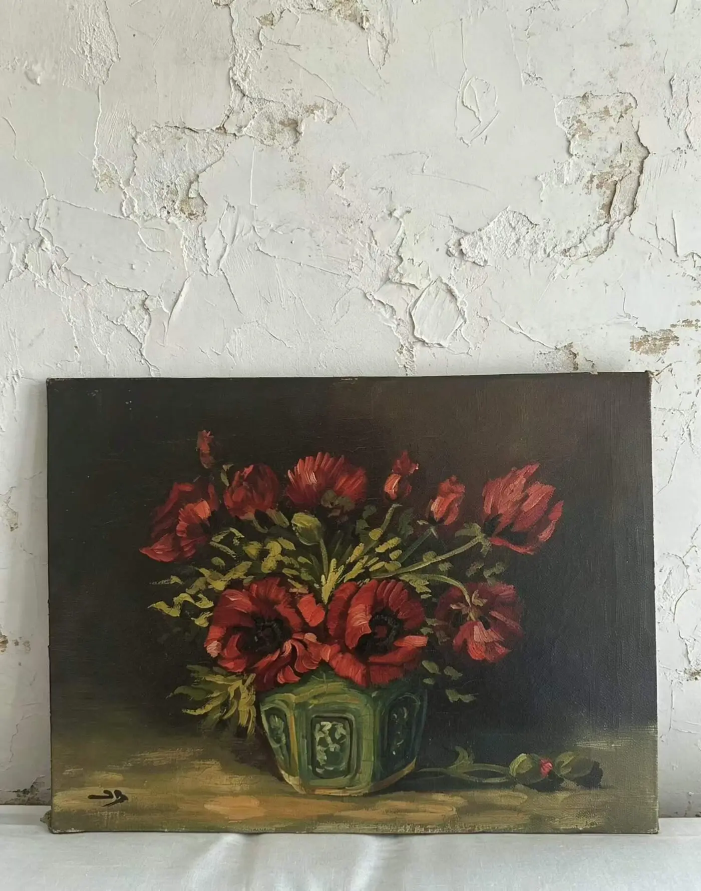 1950s French Vintage Still Life Oil Painting — Silver Lotus