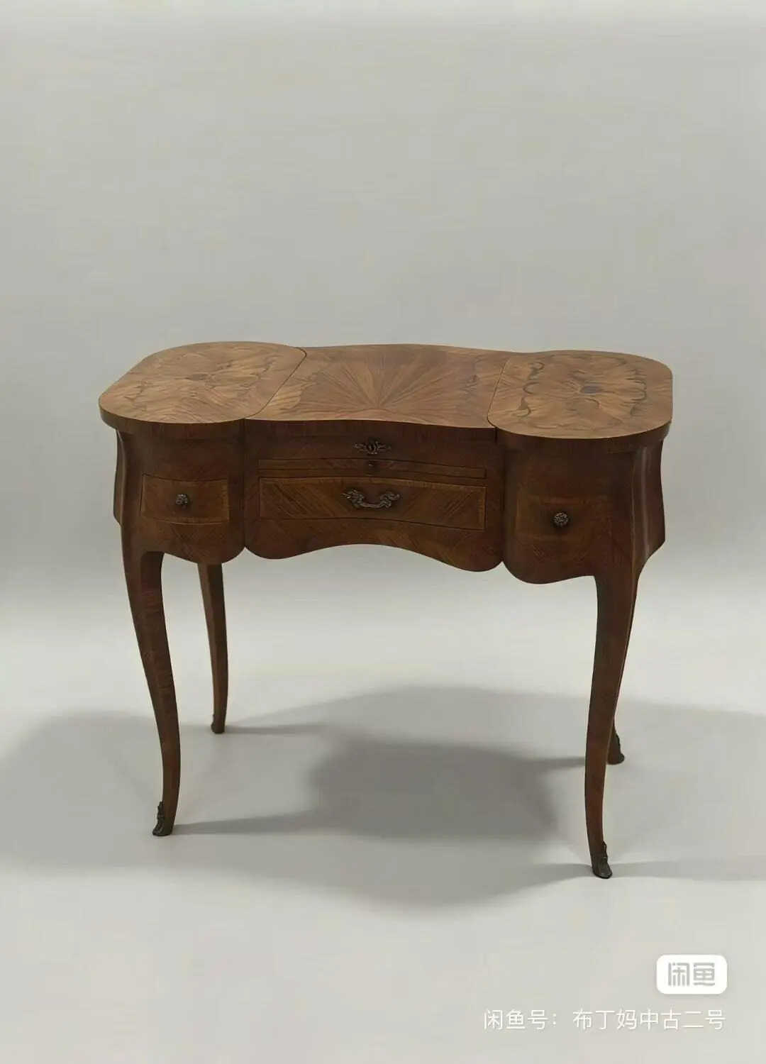 Antique French Walnut Dressing Table — Louis XV Rococo Style, Floral Marquetry (With Defects)