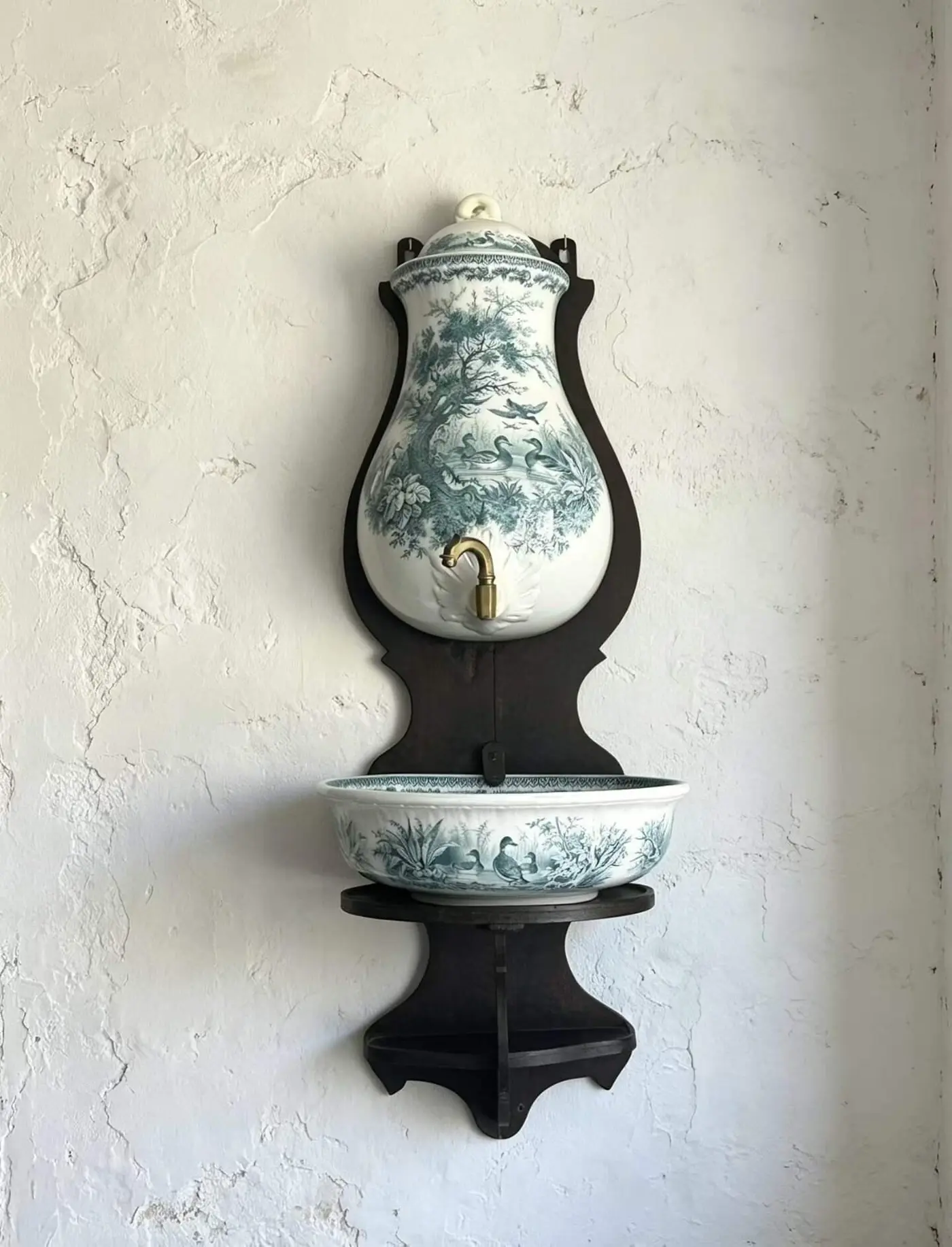 Sarreguemines Antique Wall Fountain with Wild Duck Motif