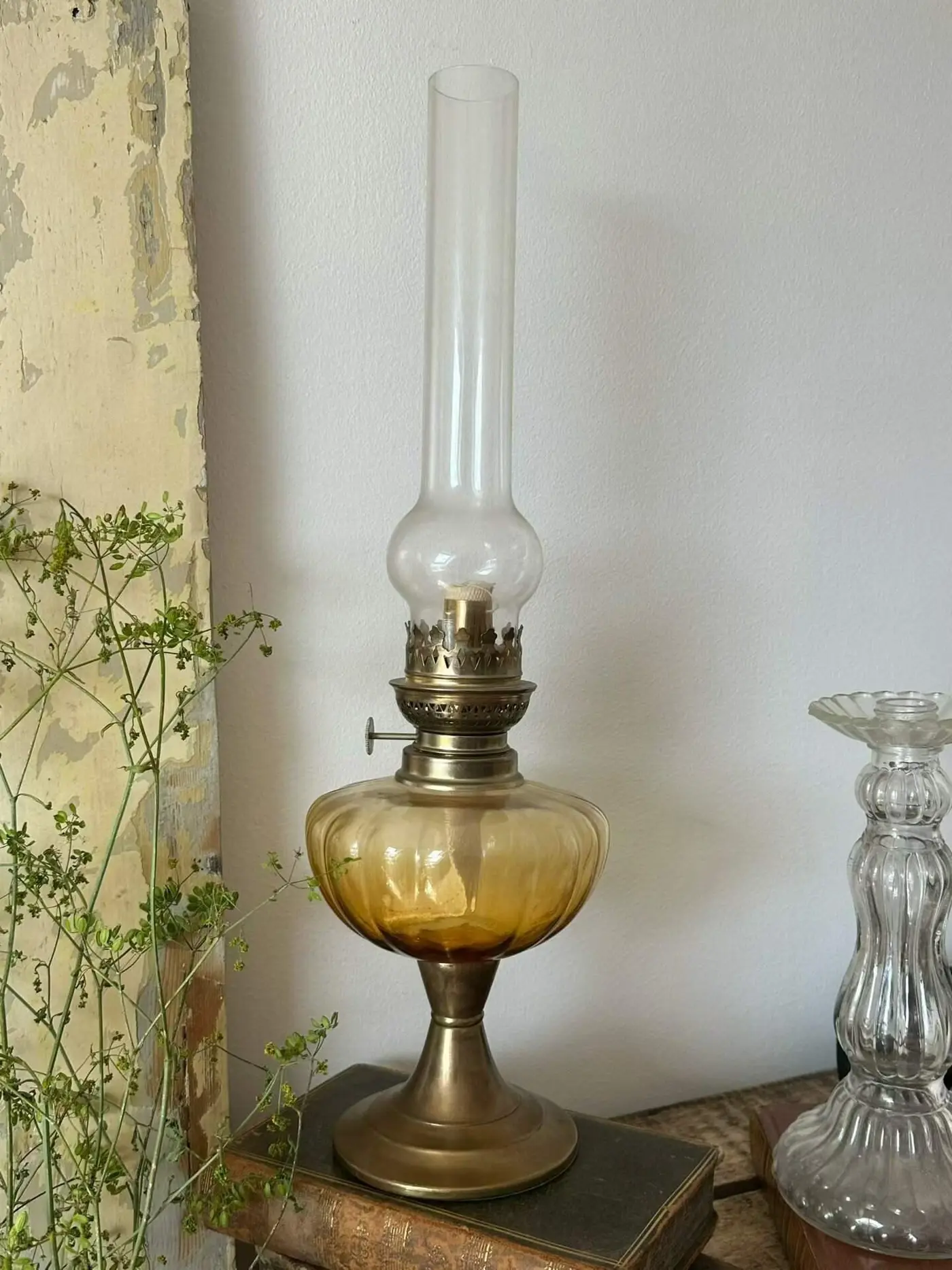 French Vintage Glass Kerosene Lamp
