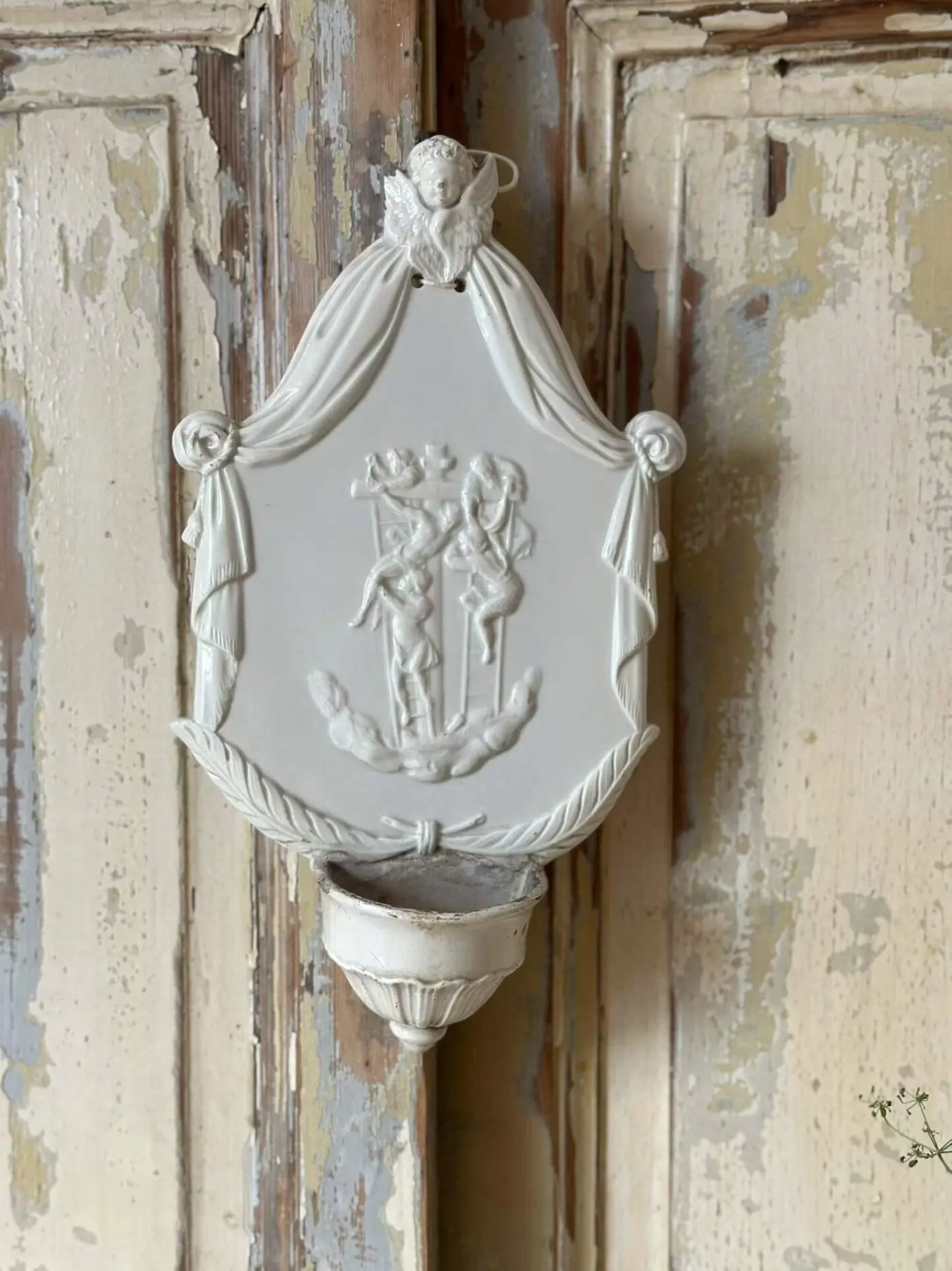 French Vintage Angel Relief Wall Fountain