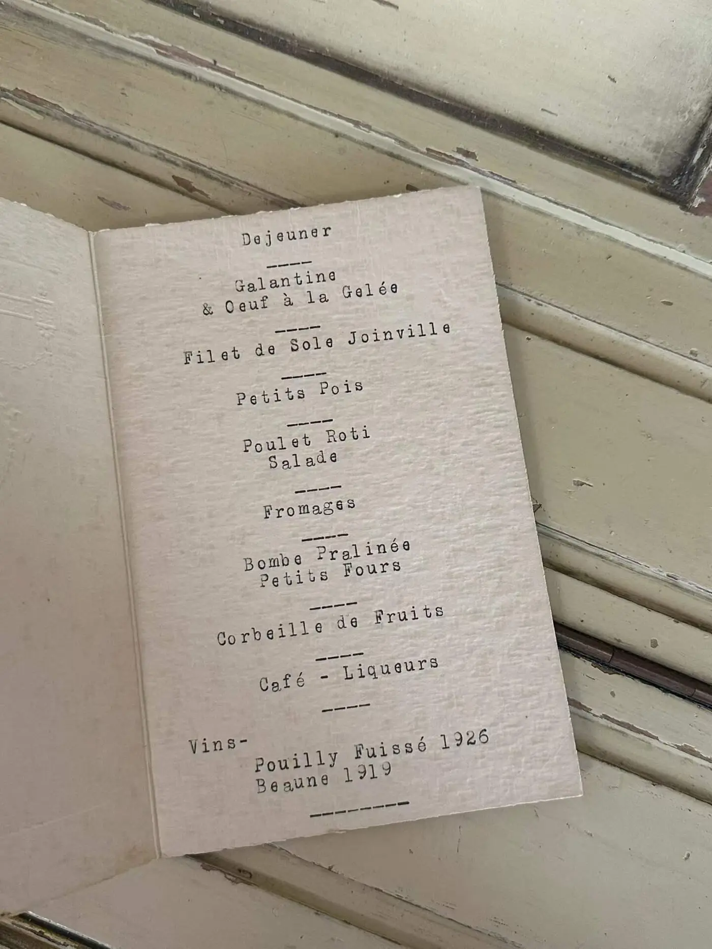 French Antique Menu, 1933