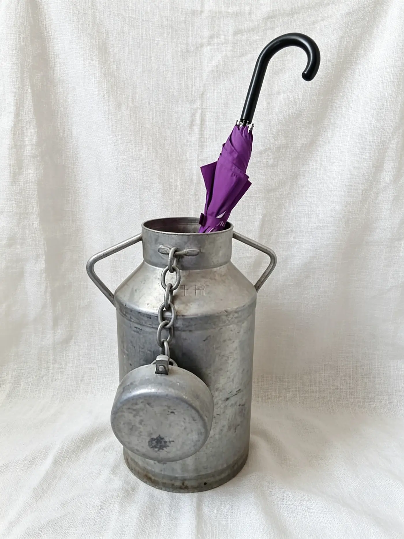 French Vintage Large Aluminium Milk Can, 50 cm High