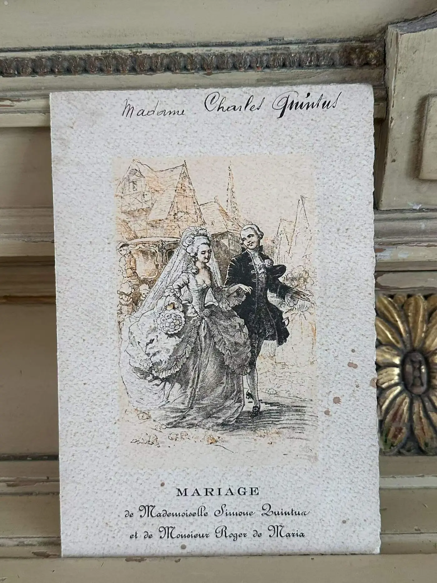 Antique French Wedding Reception Invitation Menu, 1934