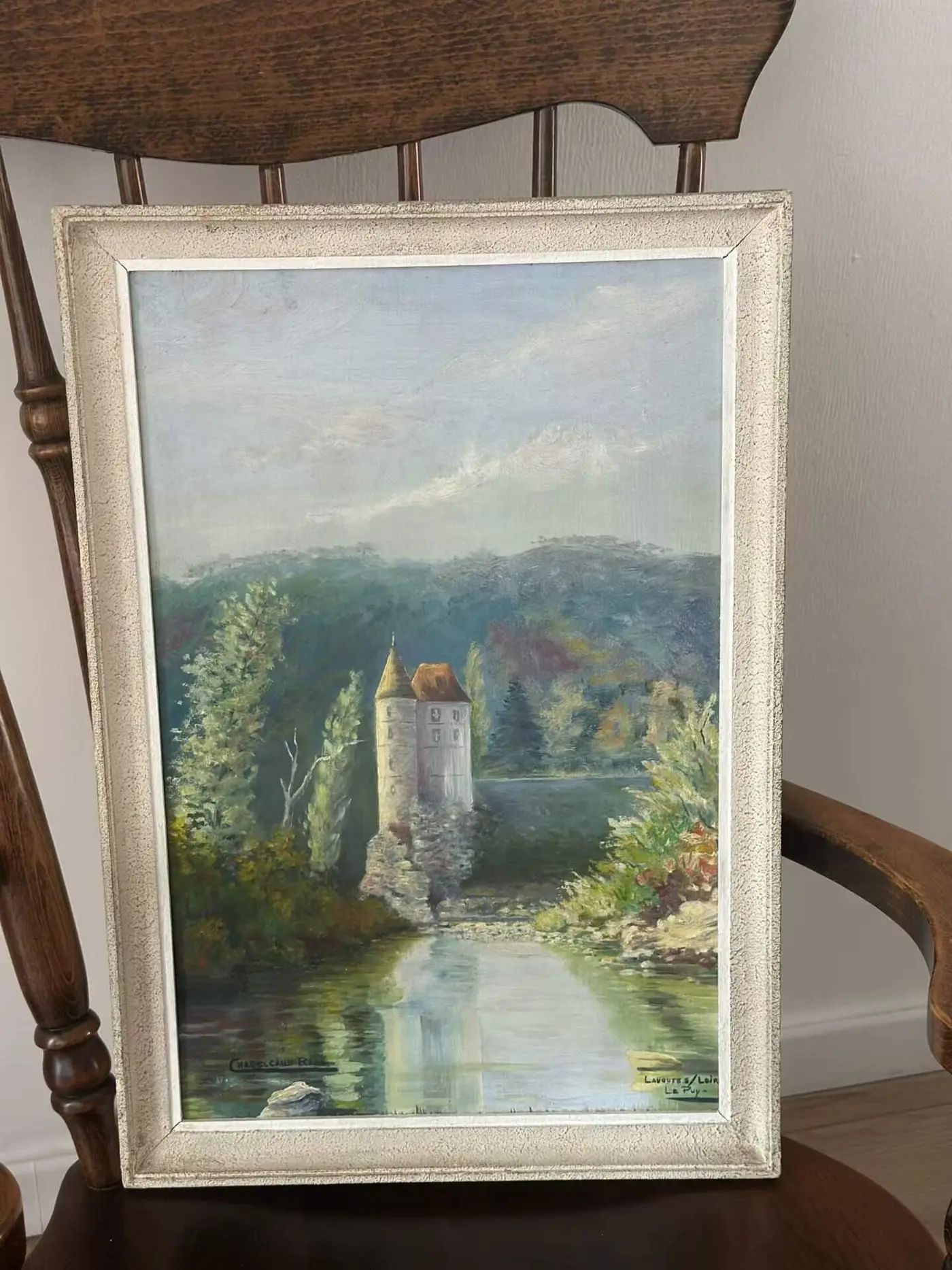 Vintage French Oil Painting — Castle on the Loire at Lavoute-Polignac