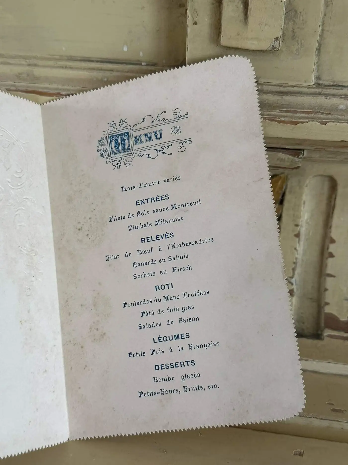 Vintage French 1900 Menu Leaflet
