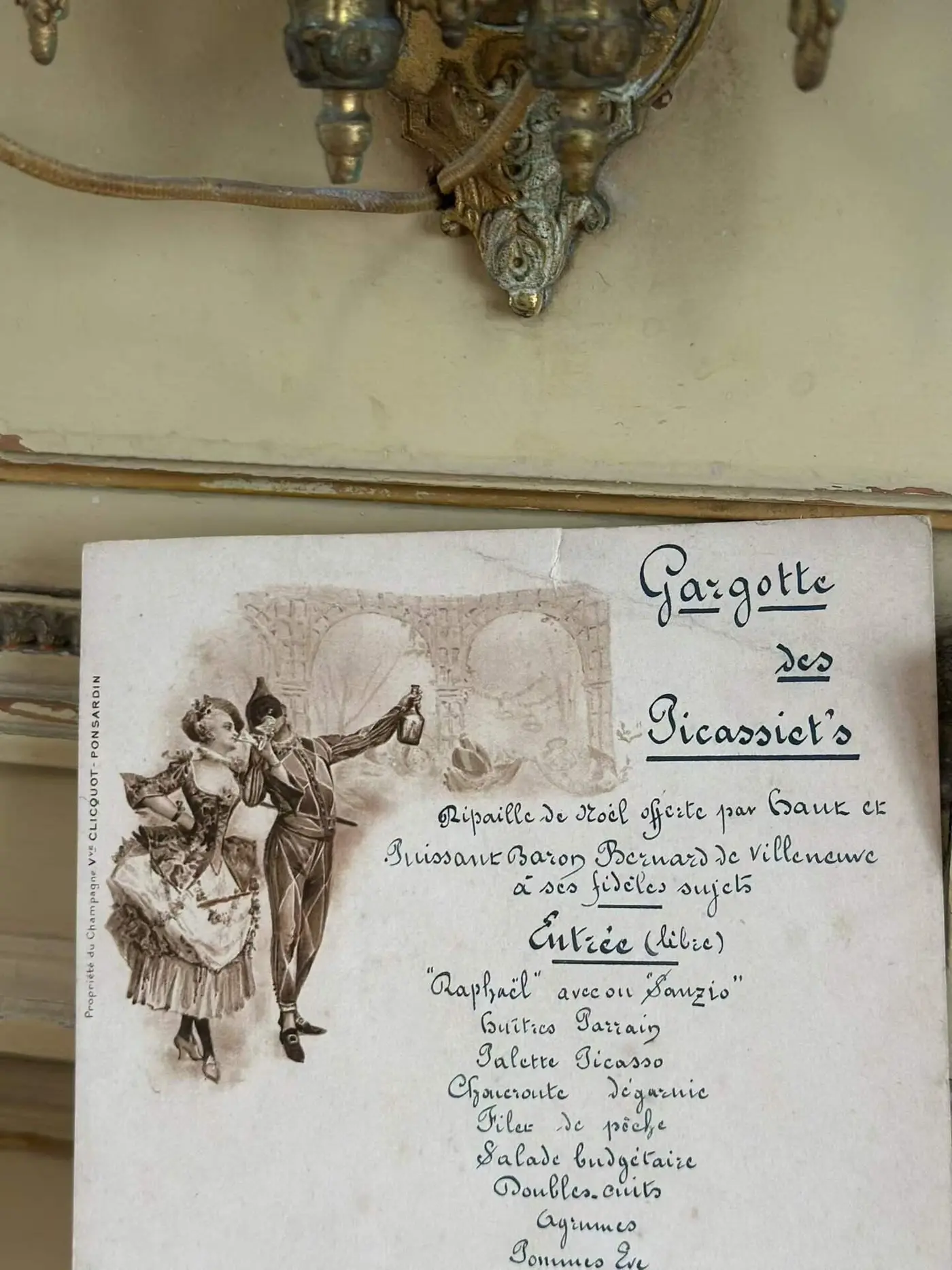 French Handwritten Christmas Banquet Menu, circa 1910