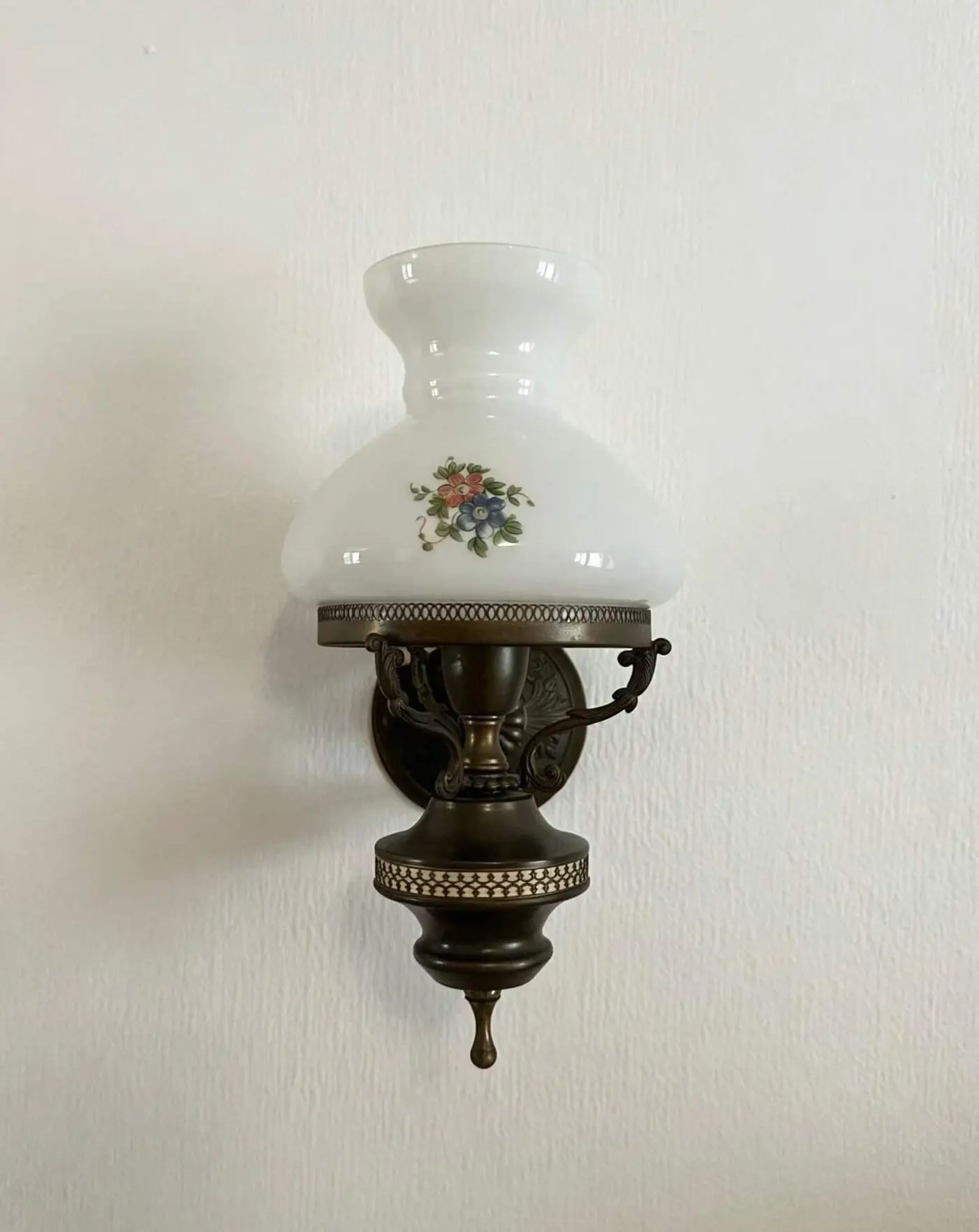 French Vintage Brass and Milk-Glass Wall Sconce