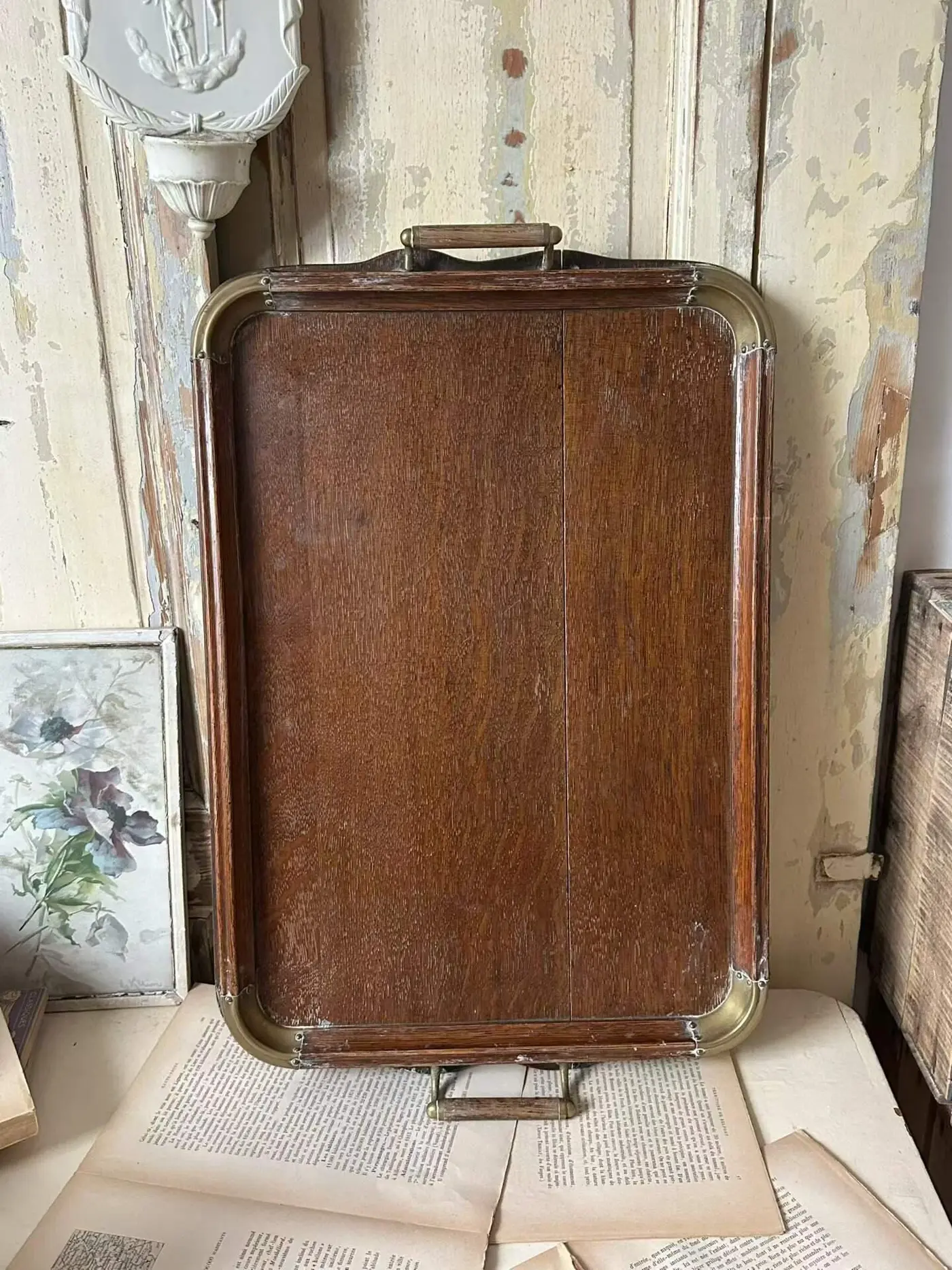 French Vintage Solid Wood Large Tray