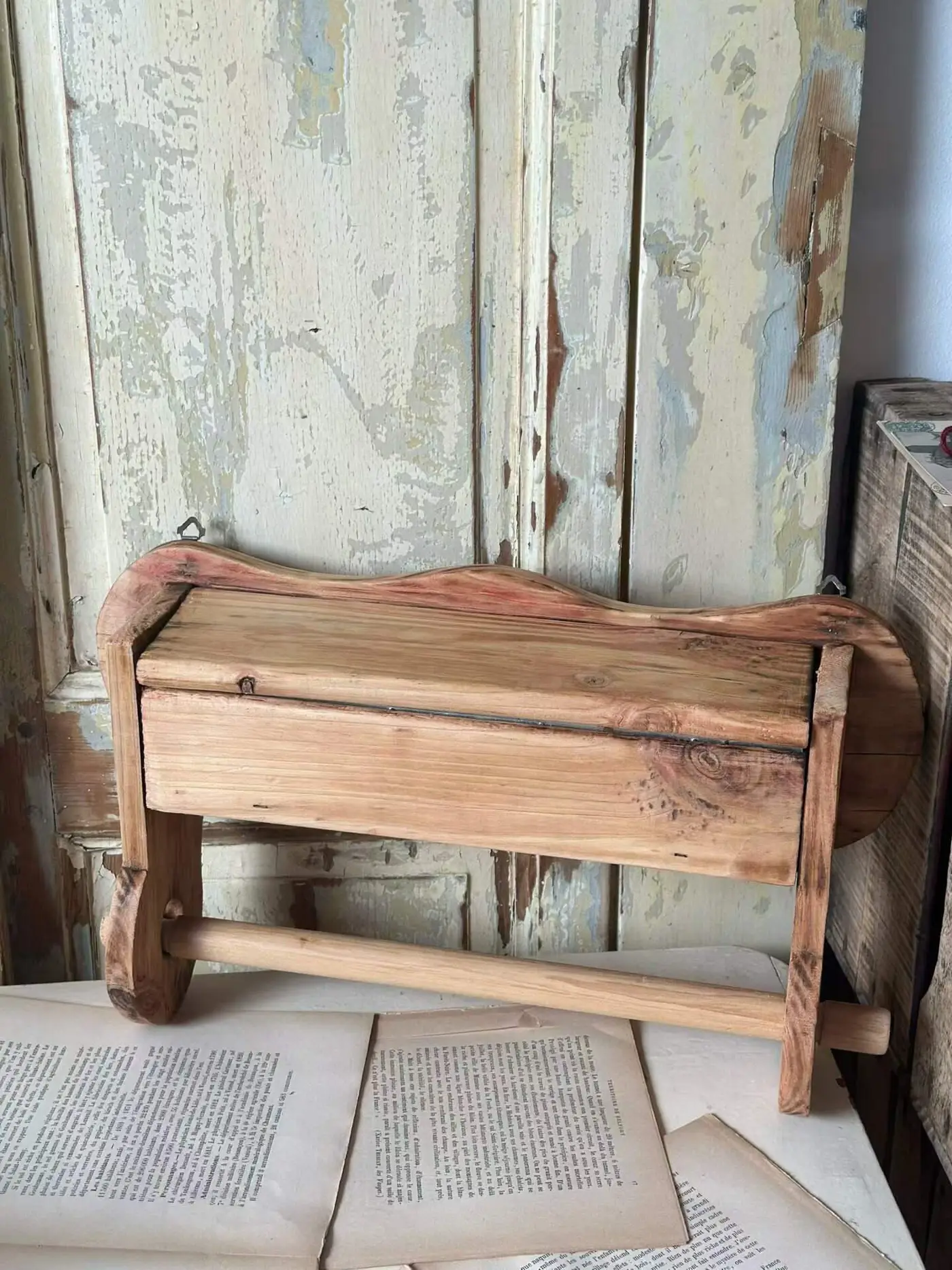 French Vintage Unfinished Solid Wood Wall-Mounted Kitchen Paper Rack