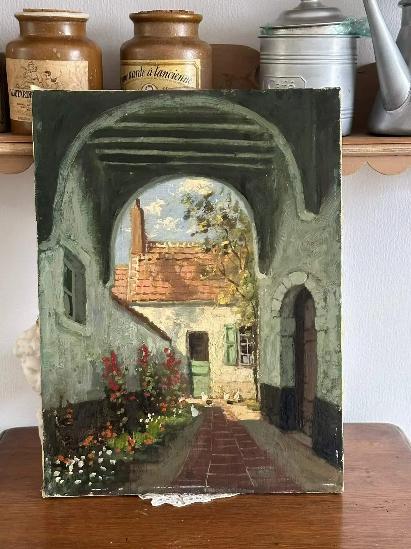French Vintage Oil Painting titled 'Sunlight' (label: 1953)