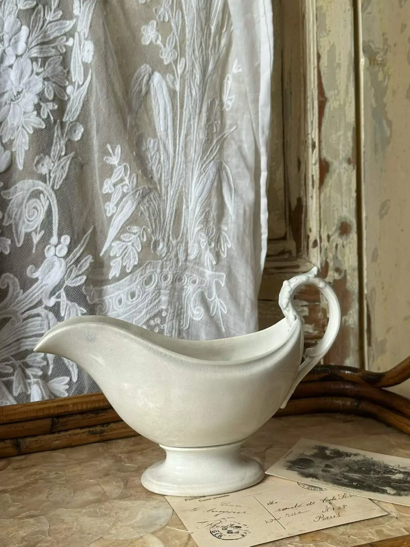 French Vintage Creil et Montereau Sauce Boat