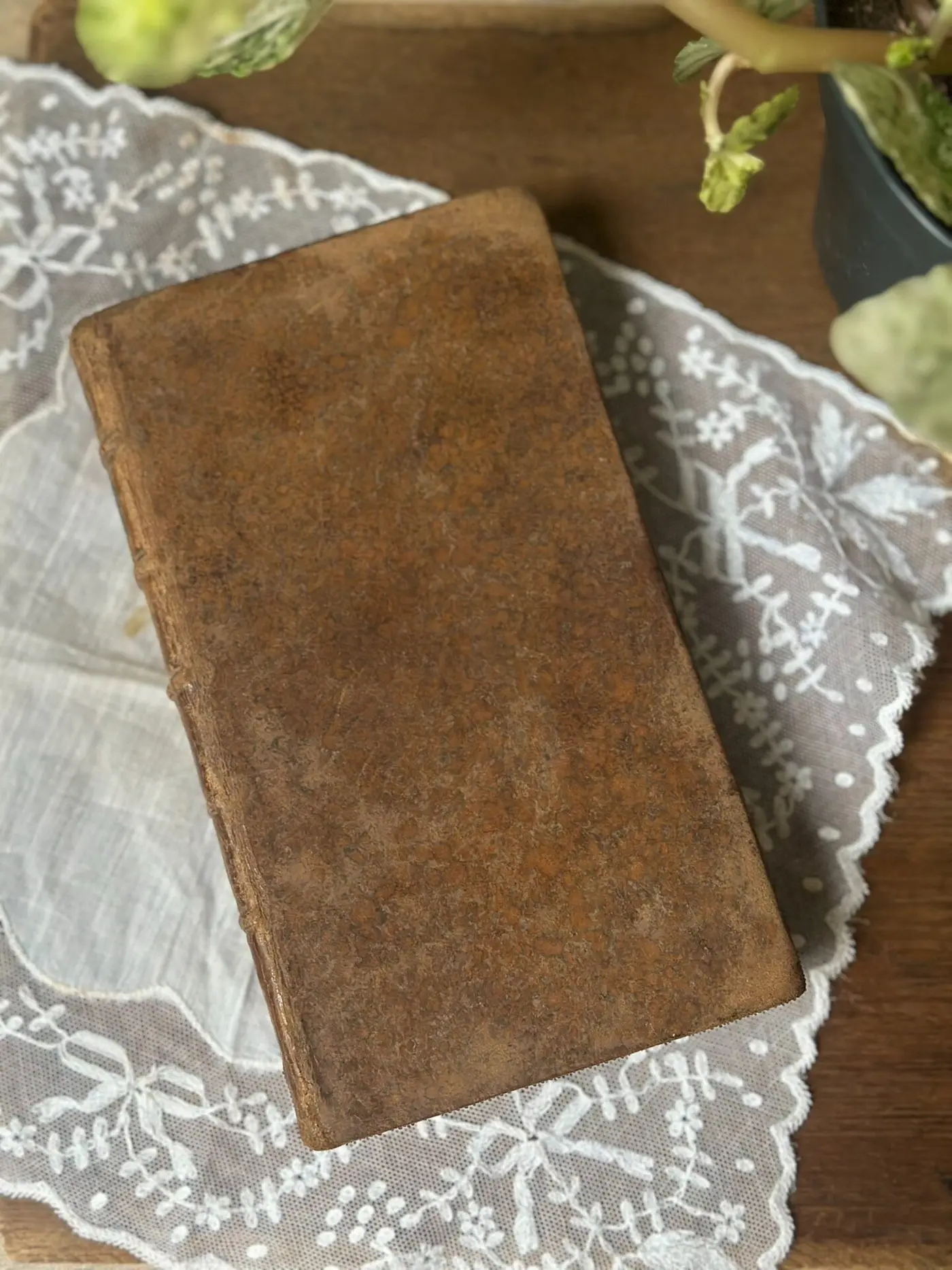 18th-Century French Book — Full Leather, Gilt Spine, Hand-Marbled Endpapers