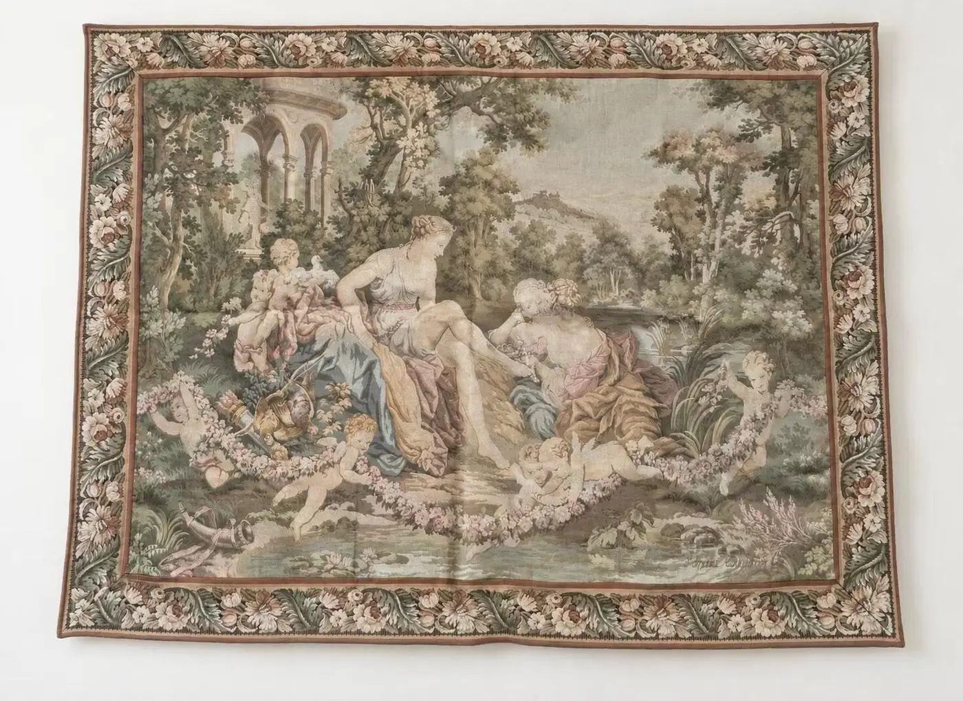 French Rococo Vintage Tapestry — Love Garden Pastoral Scene