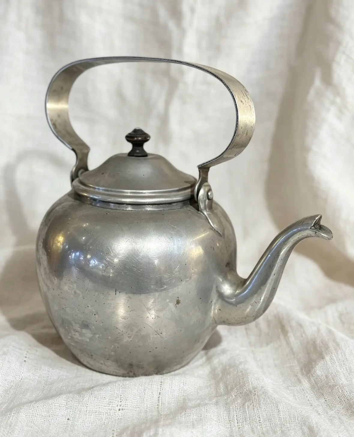 French Vintage Tin Kettle — Rustic Country Decor