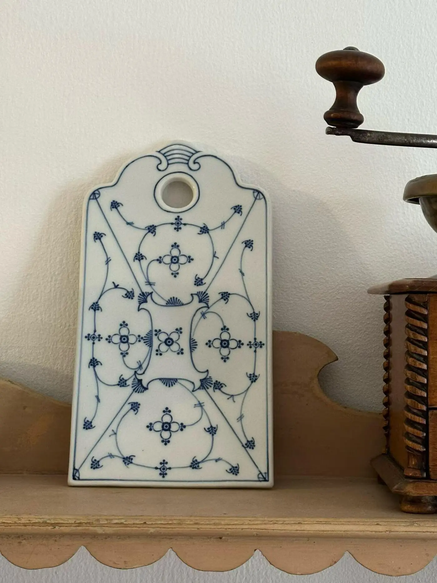 German vintage hand-painted blue-and-white ceramic plaque