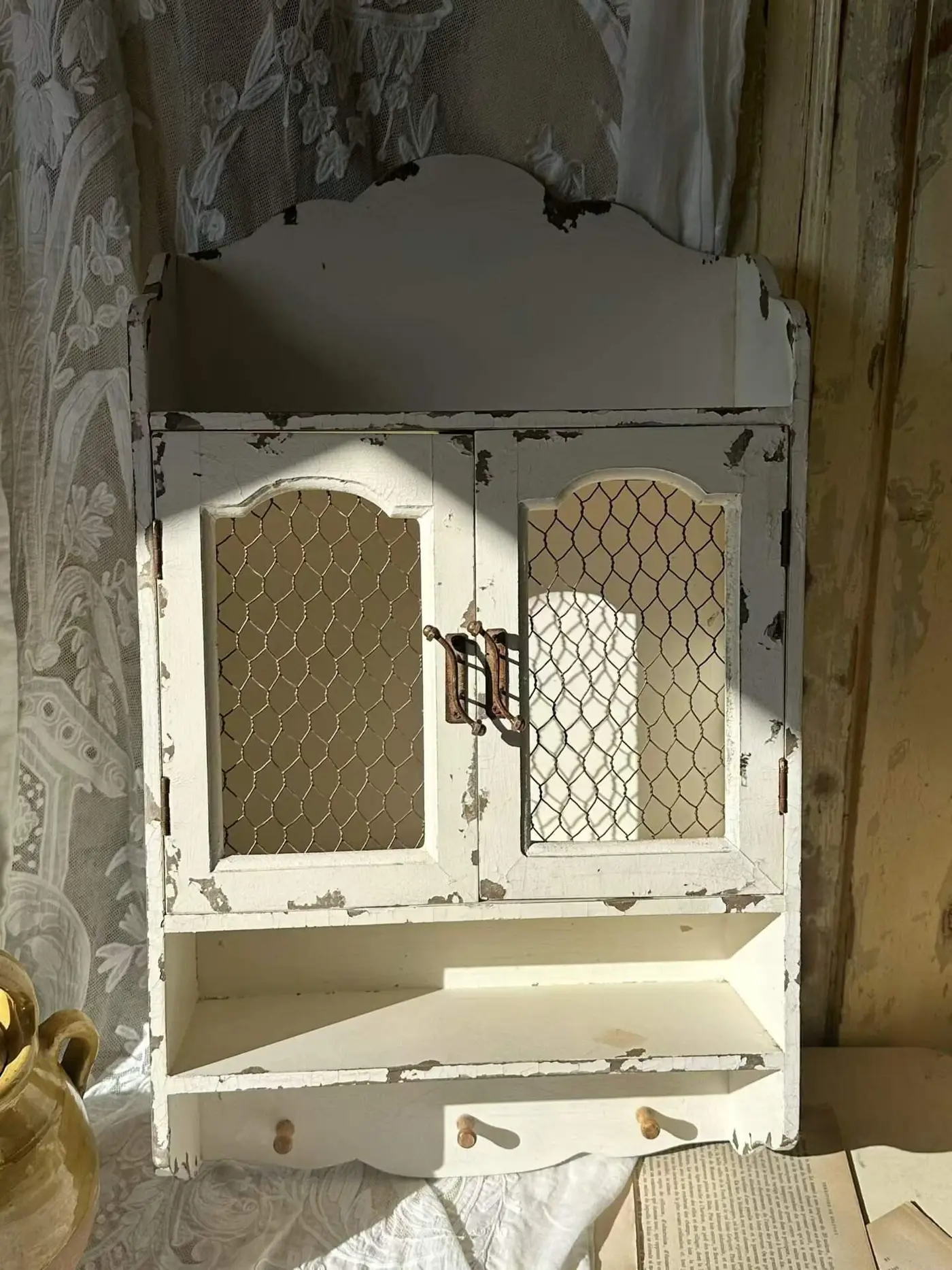 French Vintage Wall-Mounted Storage Cabinet