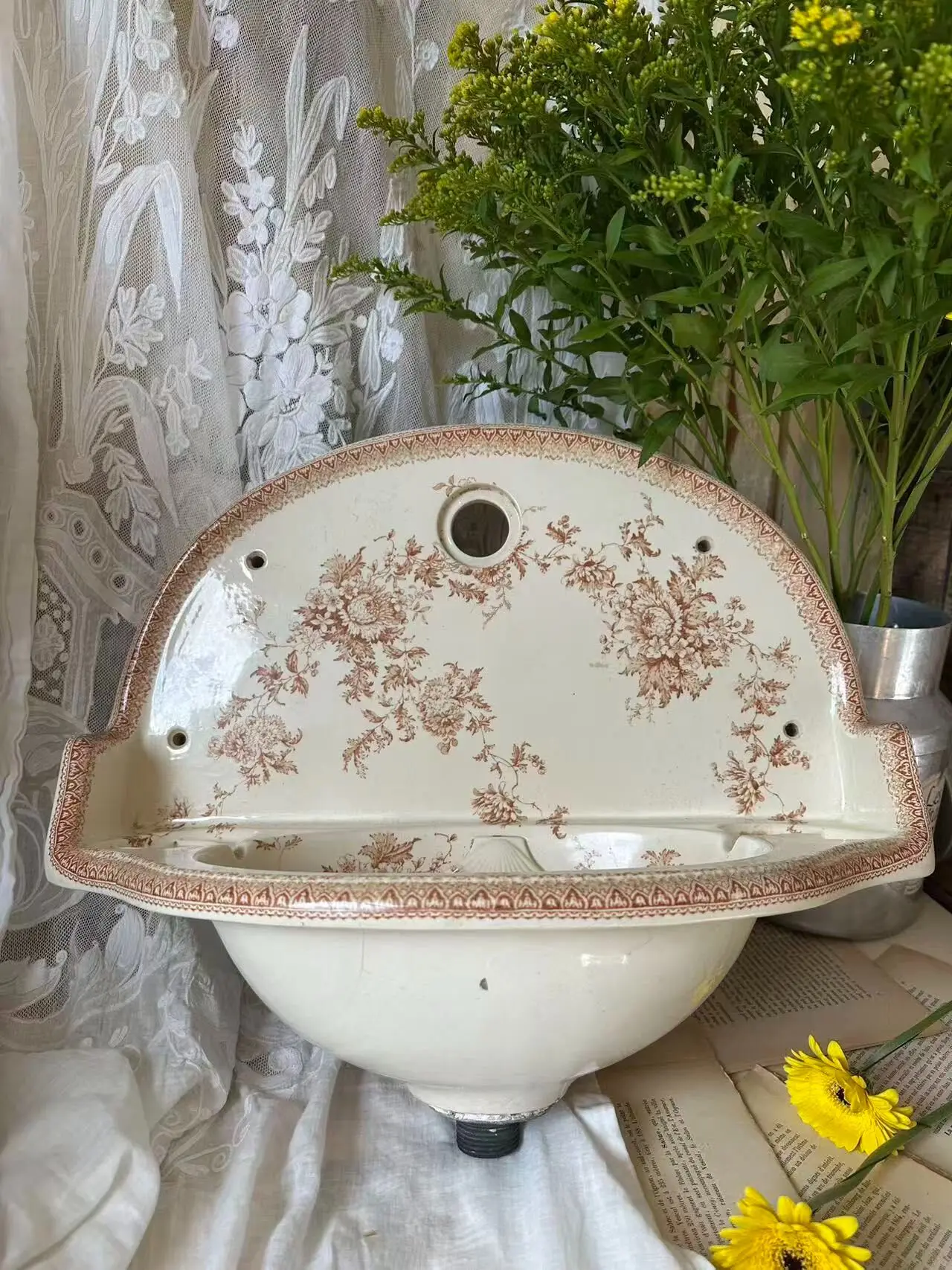 French Antique Ceramic Wall-Mounted Basin