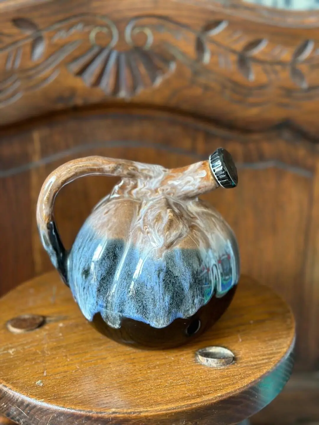 Vintage French Flammé Small Ceramic Jar