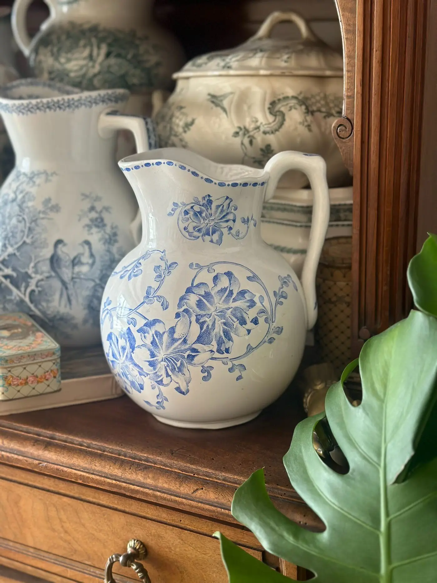 Antique French Creil et Montereau Blue-and-White Large Water Jug