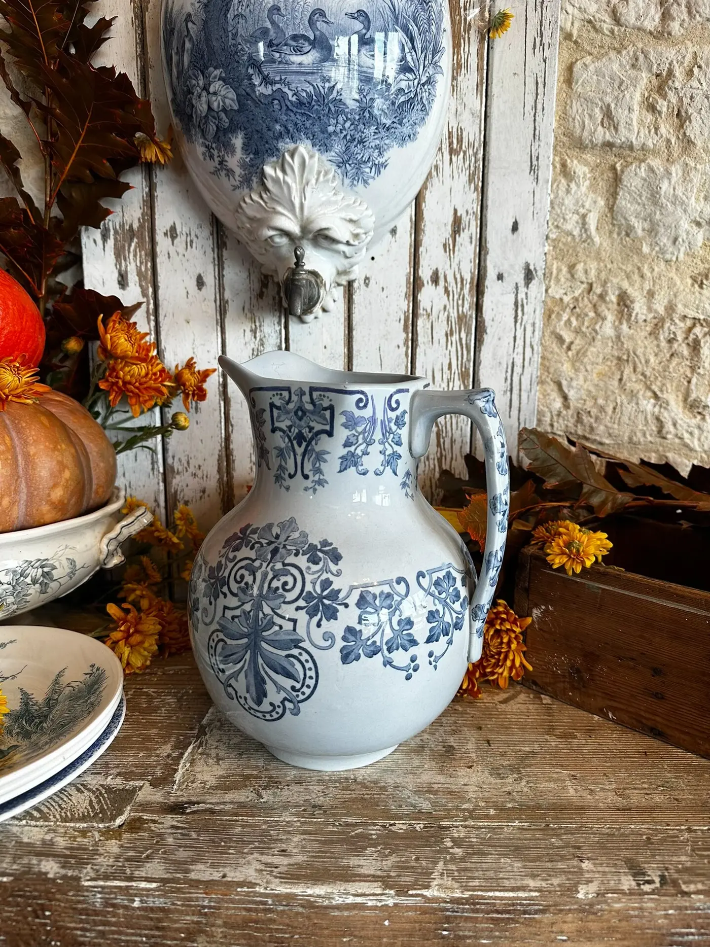 Antique French Creil et Montereau Large Water Jug — Good Condition