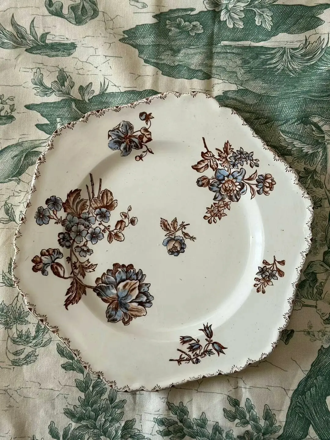French vintage Terre de Fer two-tone octagonal dessert plate