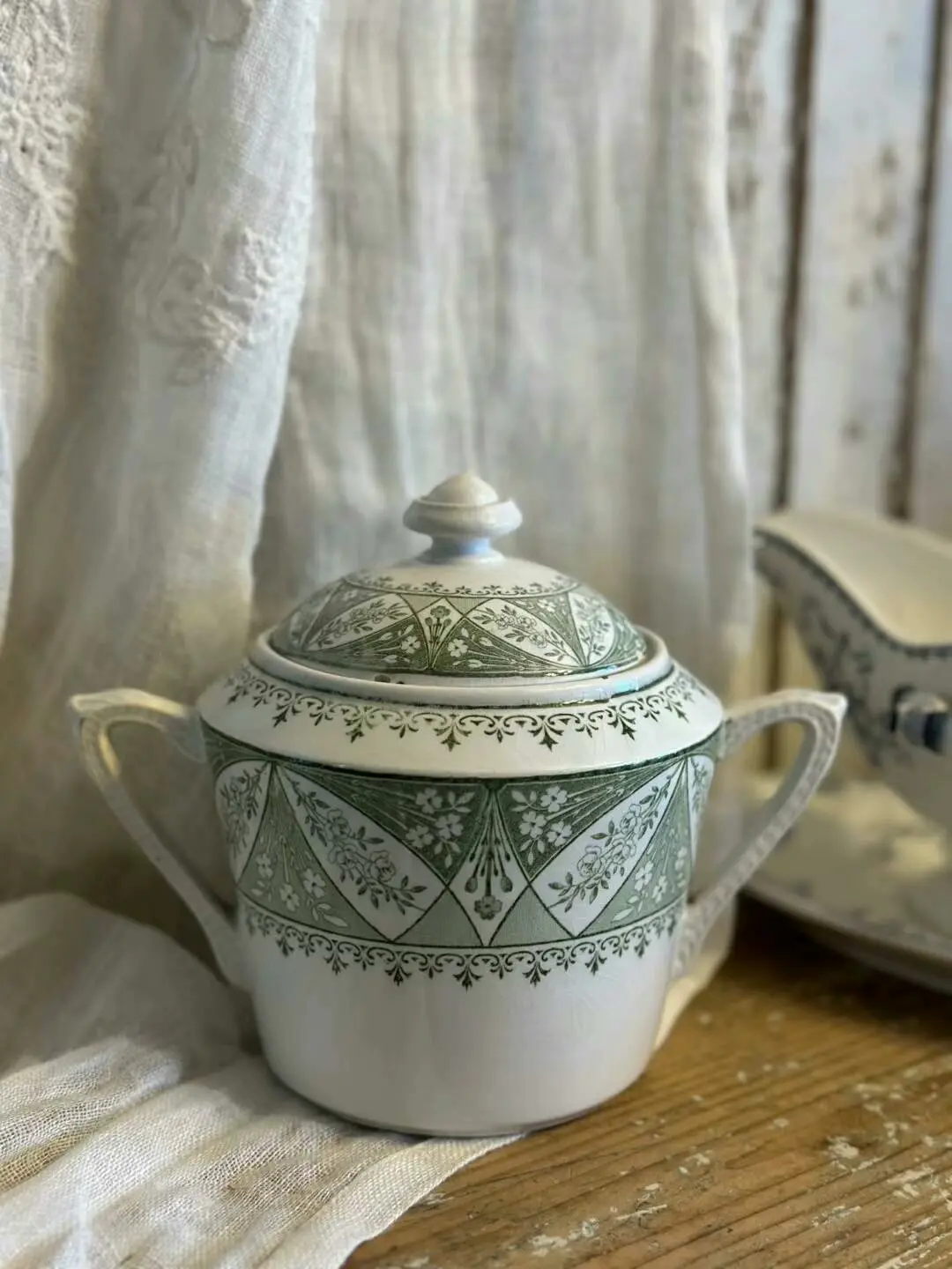 Rare Vintage Creil Montereau Covered Sugar Bowl