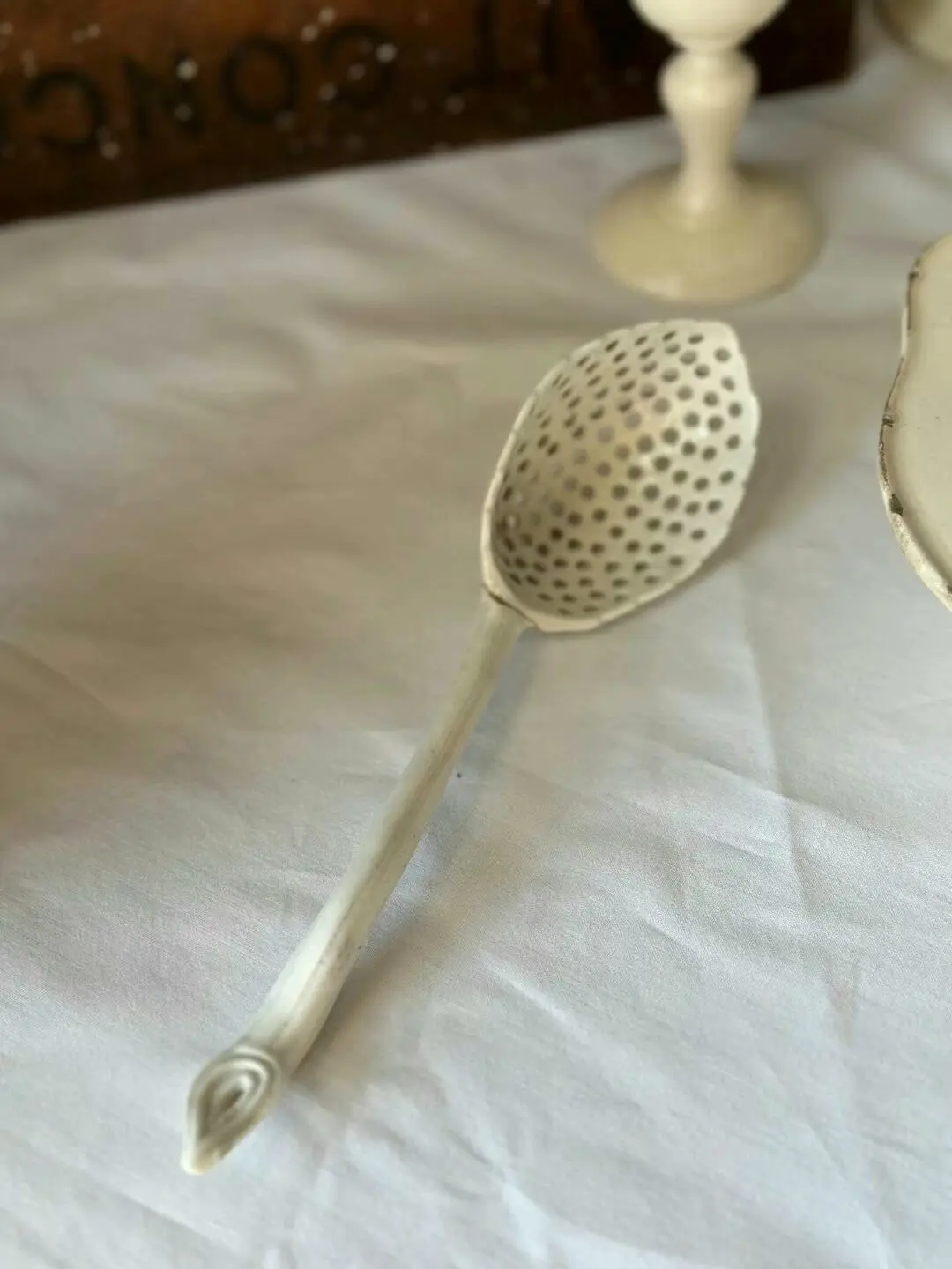 French 19th-Century White-Glazed Fine Earthenware Powder Spoon