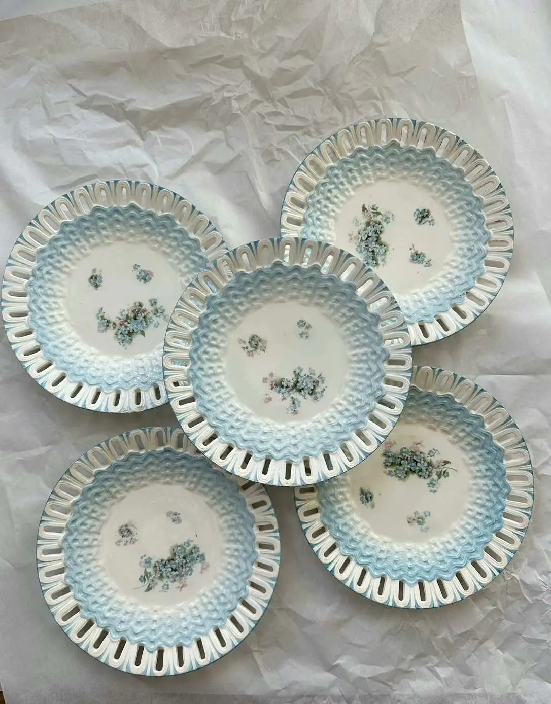 French Vintage Relief Pierced Porcelain Dessert Plate, 18.5 cm